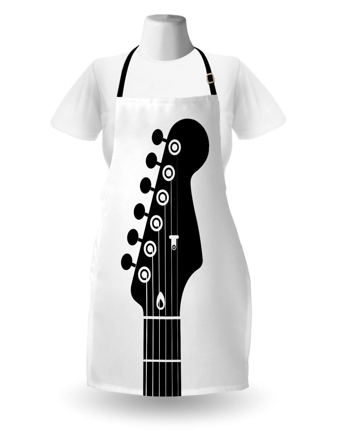 Ambesonne Guitar Apron - Adjustable Unisex Kitchen Bib for Cooking & Gardening, Monochrome Half Guitar Design with Strings, Adult Size Charcoal Grey & White - Perfect for Musicians, Chefs & BBQ Enthusiasts