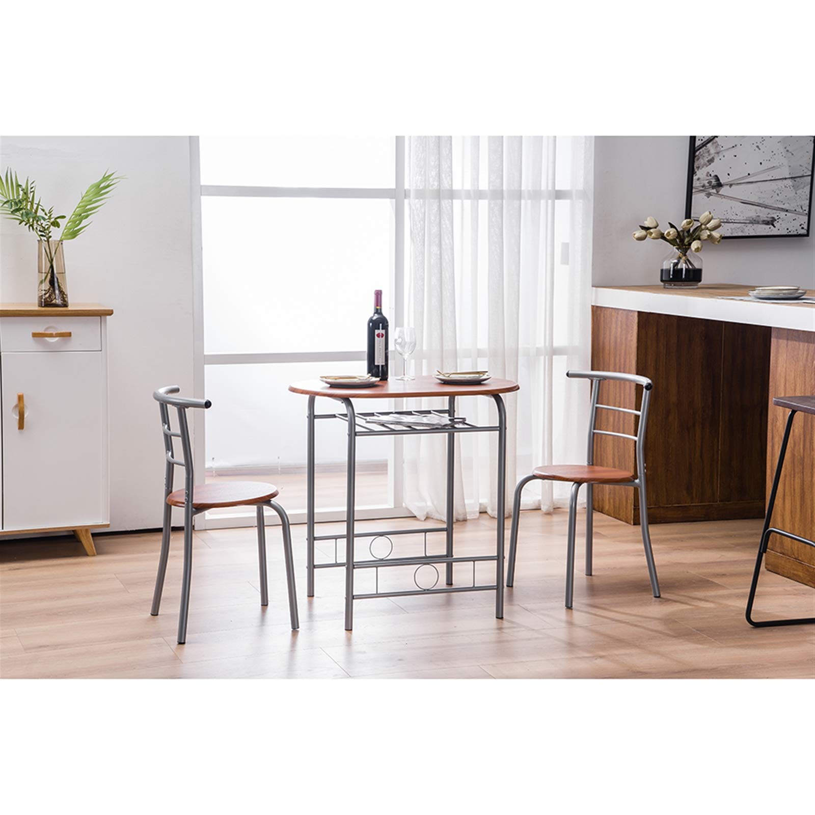 GT2-LY Brown Wood Grain Breakfast Table Set with 2 Chairs - Rustic Dining Table for Kitchen, Game Room & Small Spaces - Perfect for Breakfast Nook, Coffee Corner or Compact Apartments
