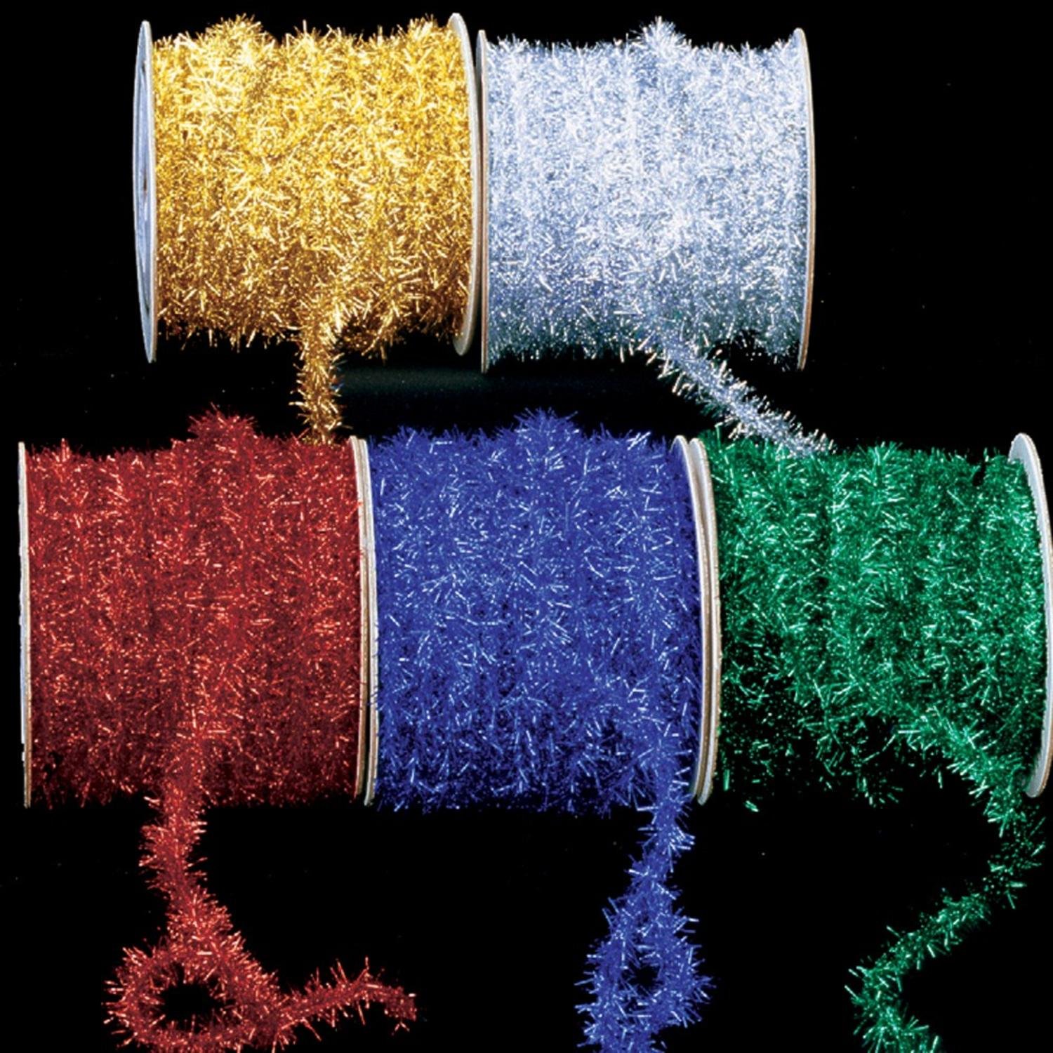 The Ribbon People Red Thick and Fuzzy Glittercord Wired Craft Ribbon - 9.5mm x 55 Yards for DIY Gift Wrapping, Holiday Decorations, and Scrapbooking Projects