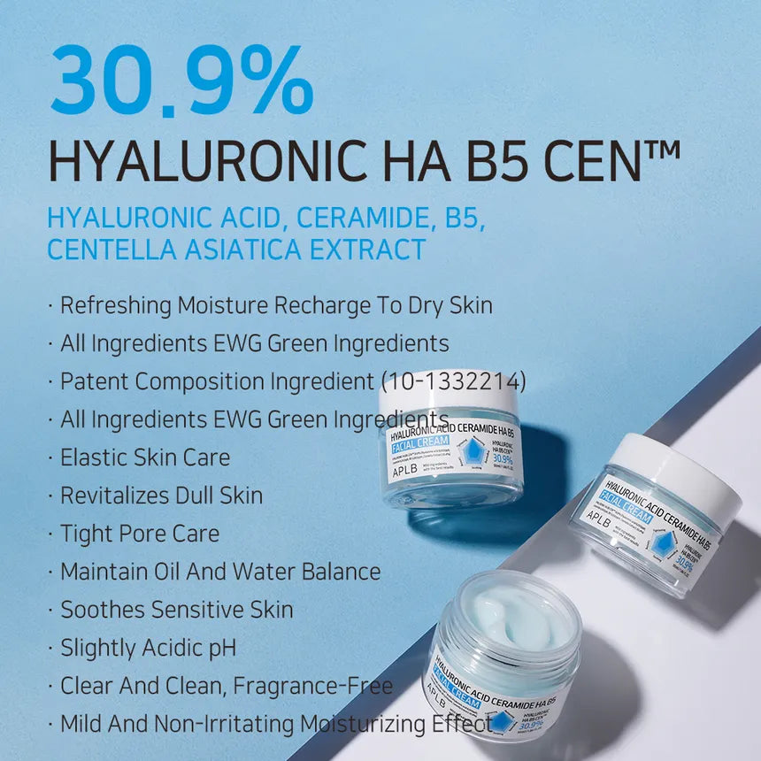 APLB Hyaluronic Acid Ceramide HA B5 Facial Cream 55ml - Deep Hydration & Anti-Aging Moisturizer for Dry & Sensitive Skin - Perfect for Daily Skincare Routine & Night Repair