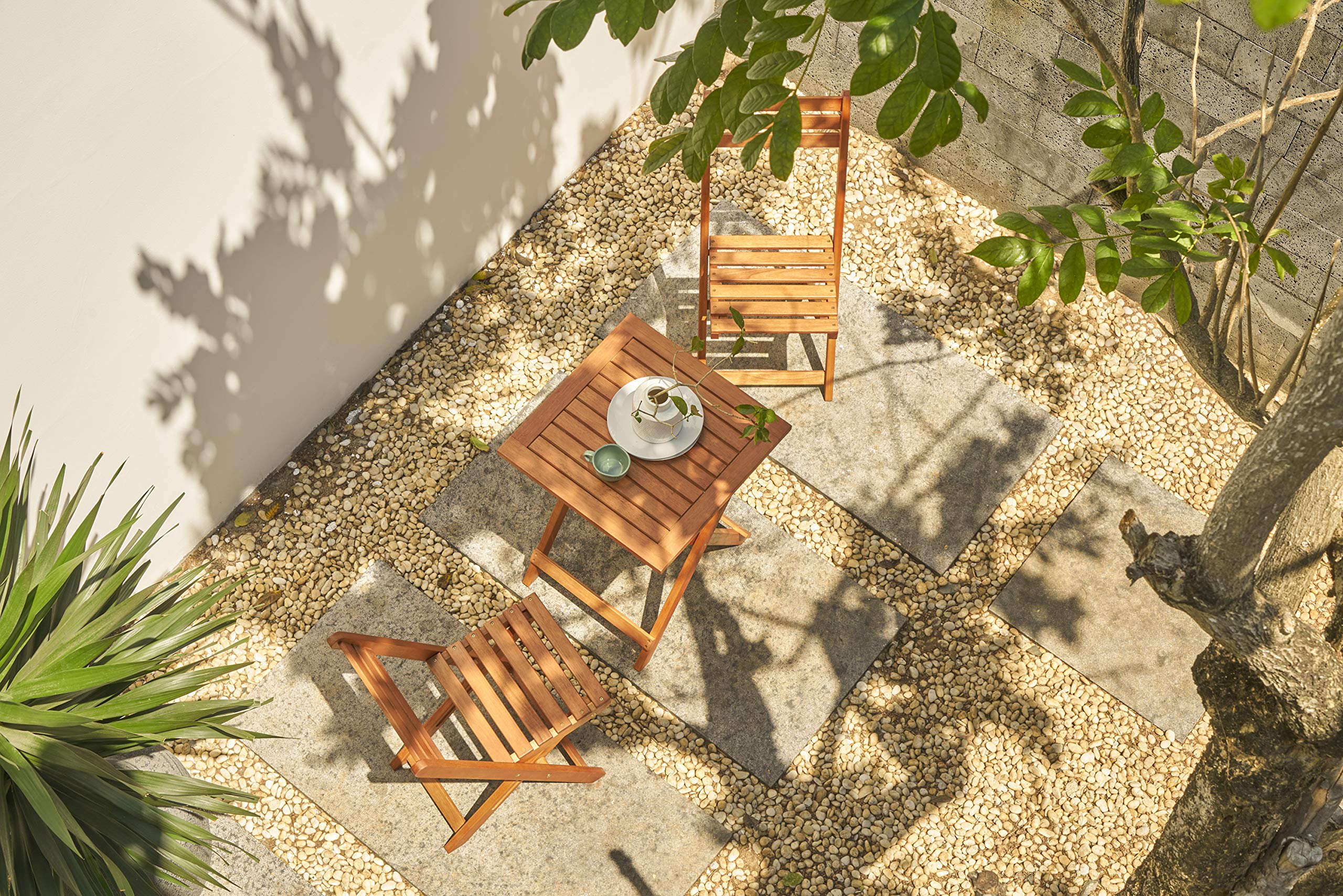 Vifah V1381 Outdoor Wood Folding Bistro Set - Square Table & 2 Chairs - Patio, Garden, Balcony Furniture for Small Spaces - Perfect for Coffee, Dining & Relaxing
