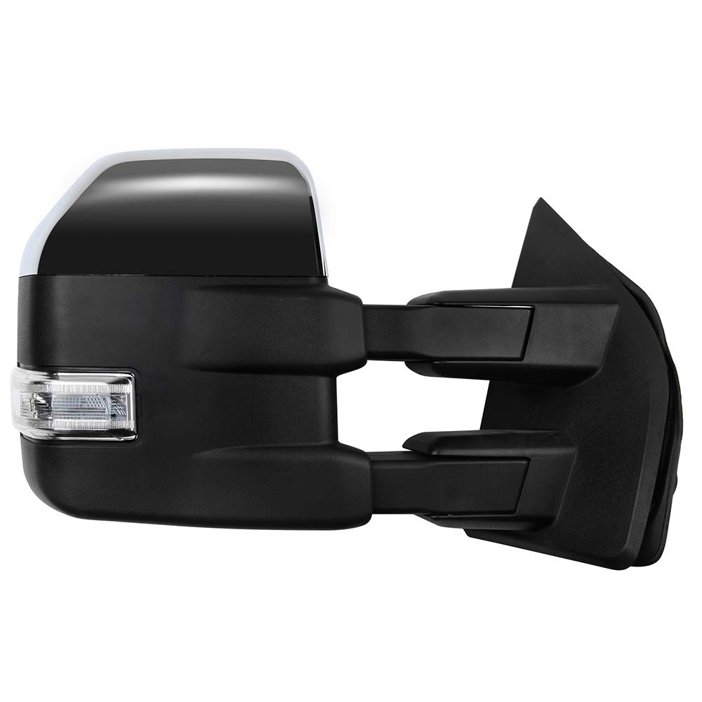 Aintier Towing Mirrors for 2015-2017 Ford F150 Truck - Power Adjustable Heated Side Mirrors with Turn Signal & Puddle Light, Chrome Housing & Conversion Plug (Left & Right) - Perfect for Towing, Off-Roading & Night Driving