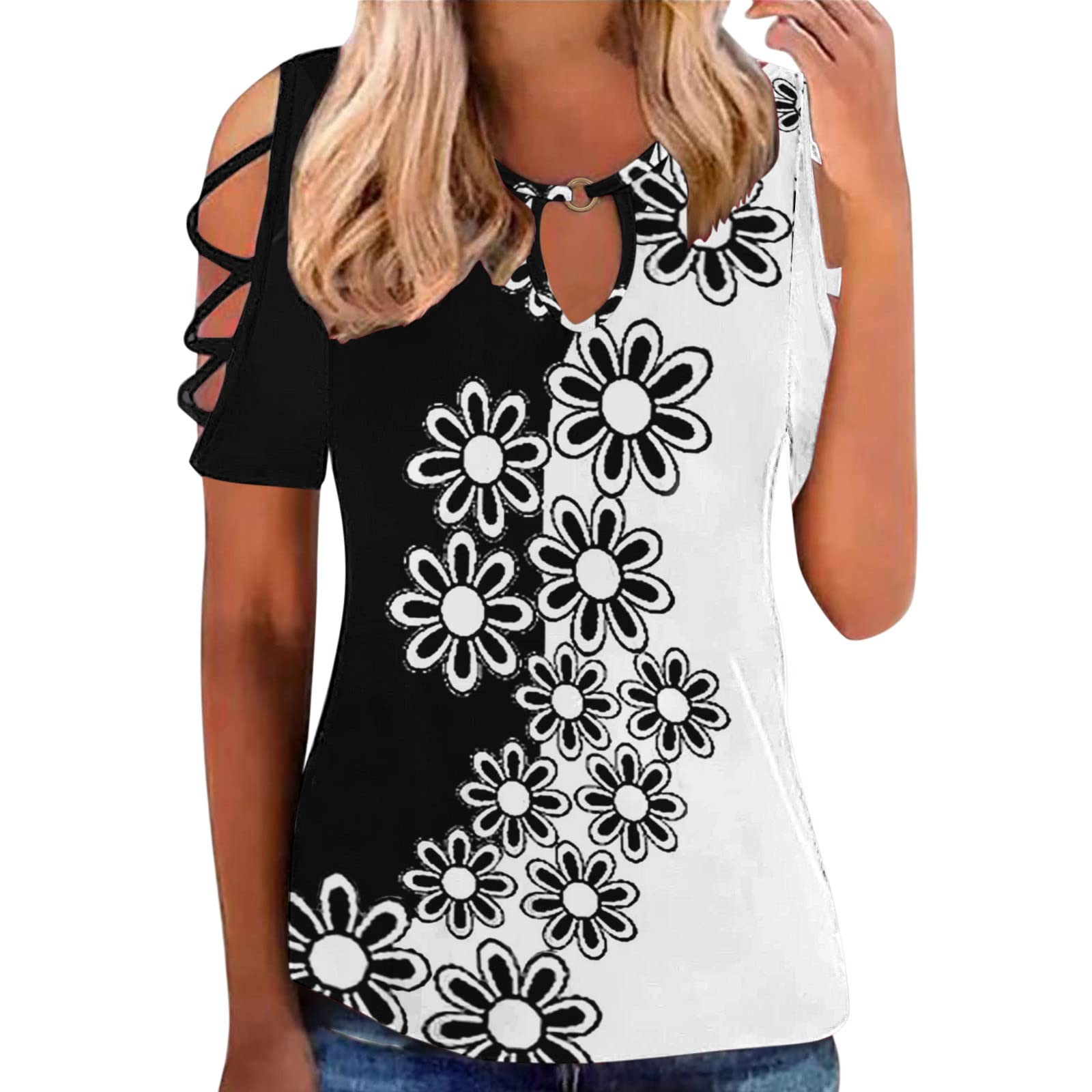 Women's Hollow Out Short Sleeve Tops - Sexy Crewneck Cold Shoulder T-Shirts & Long Sleeve Casual Blouses | Perfect for Summer Outfits, Date Nights & Beach Vacations