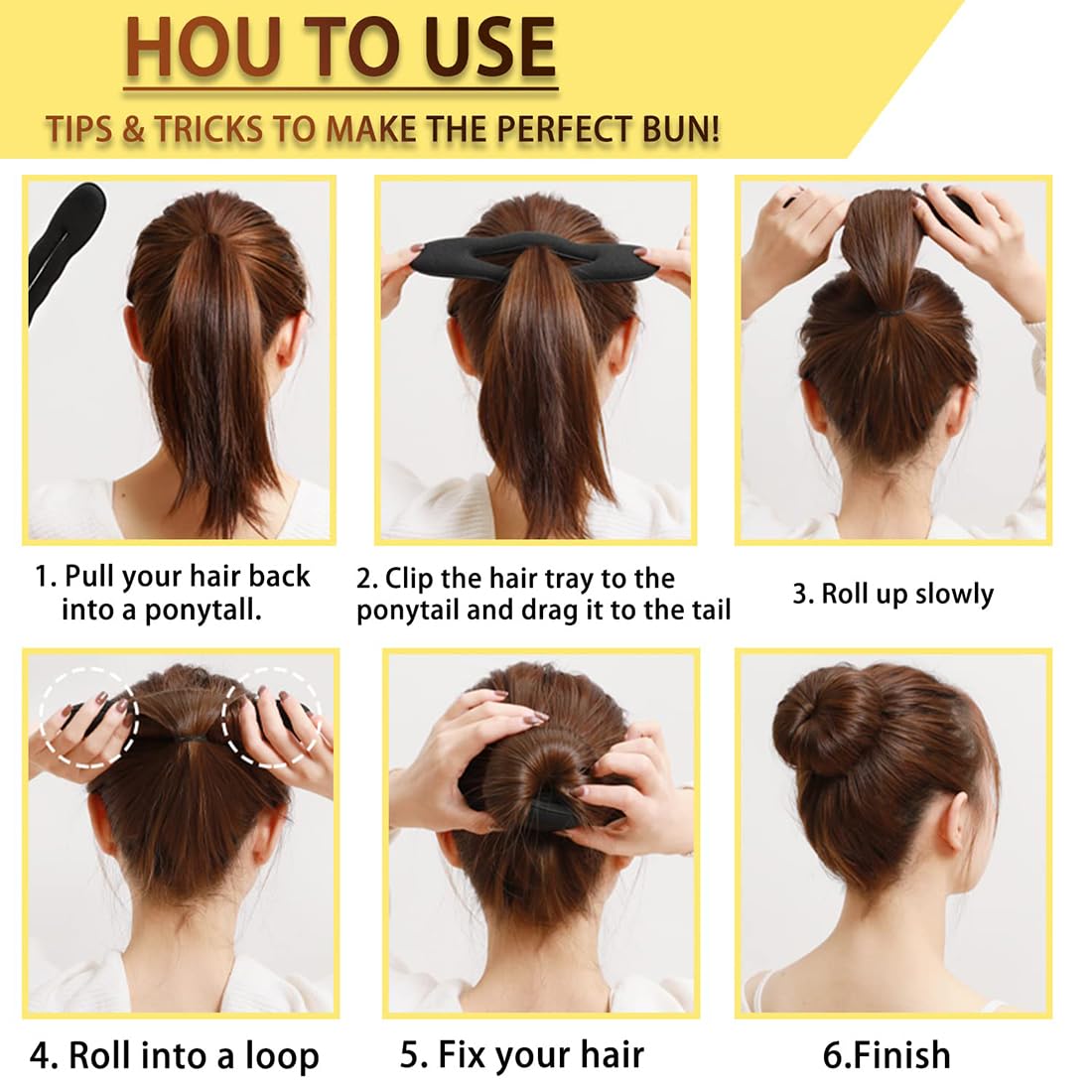 IBXWMNG 6-Piece Magic Bun Maker Set - Sponge Donut Bun Clip for Curly & Stylish Hairstyles | Essential Hair Styling Tools for Women & Girls | Perfect for Parties, Weddings & Everyday Use