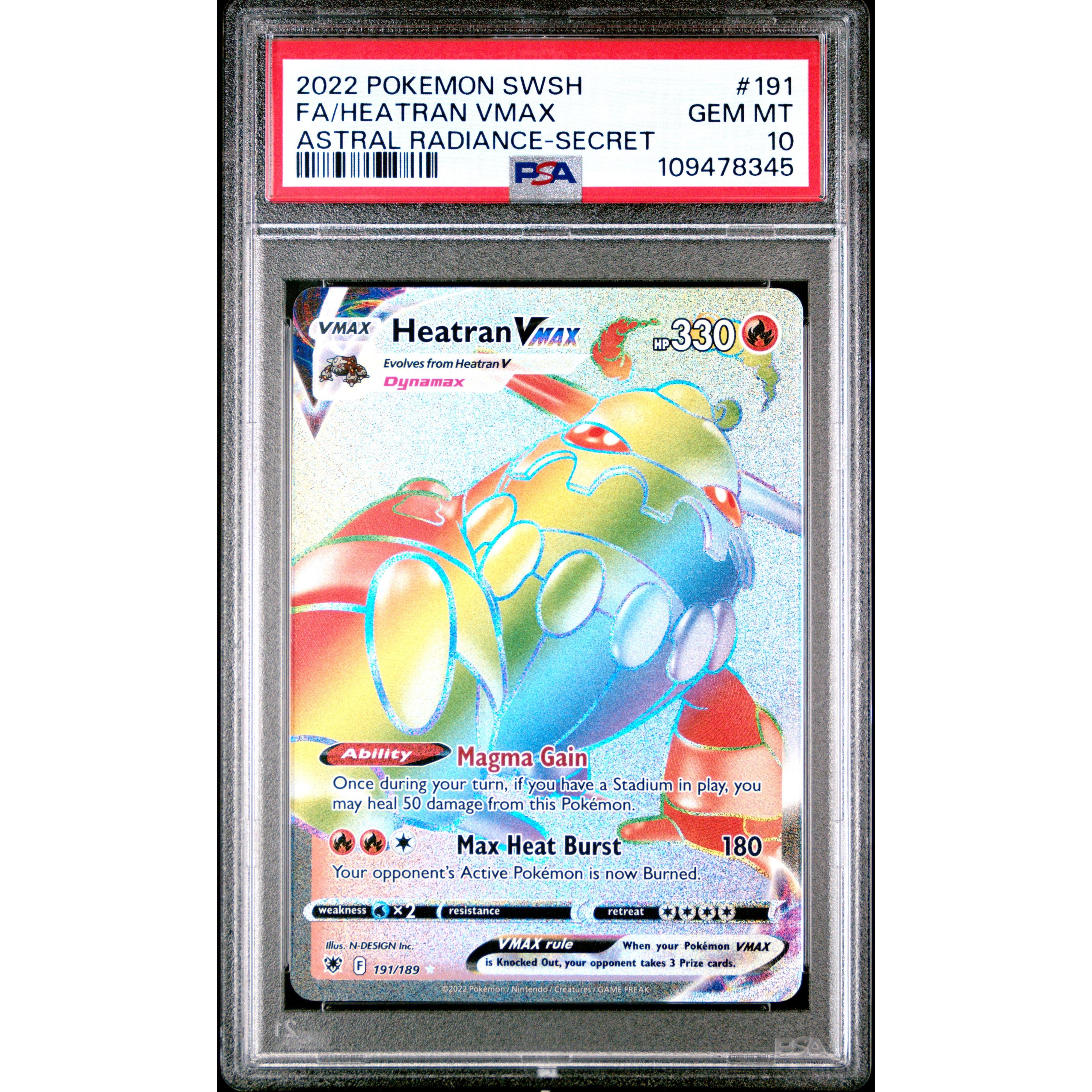 2022 Pokemon Astral Radiance Heatran VMAX Secret 191/189 PSA 10 Graded Card - Rare Collectible for Trading Card Game (TCG) Enthusiasts & Pokemon Fans