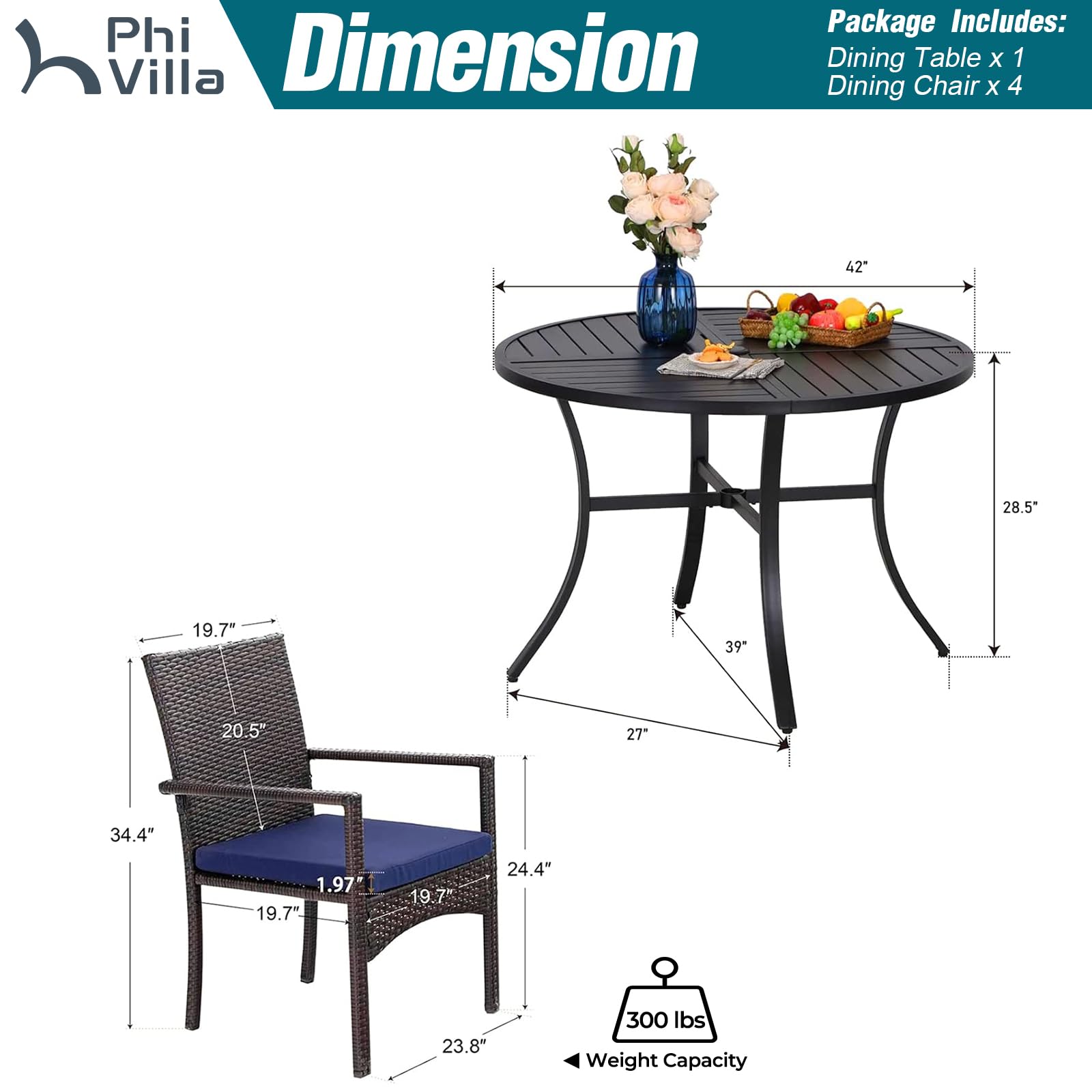 PHI VILLA 5-Piece Outdoor Dining Set - 42