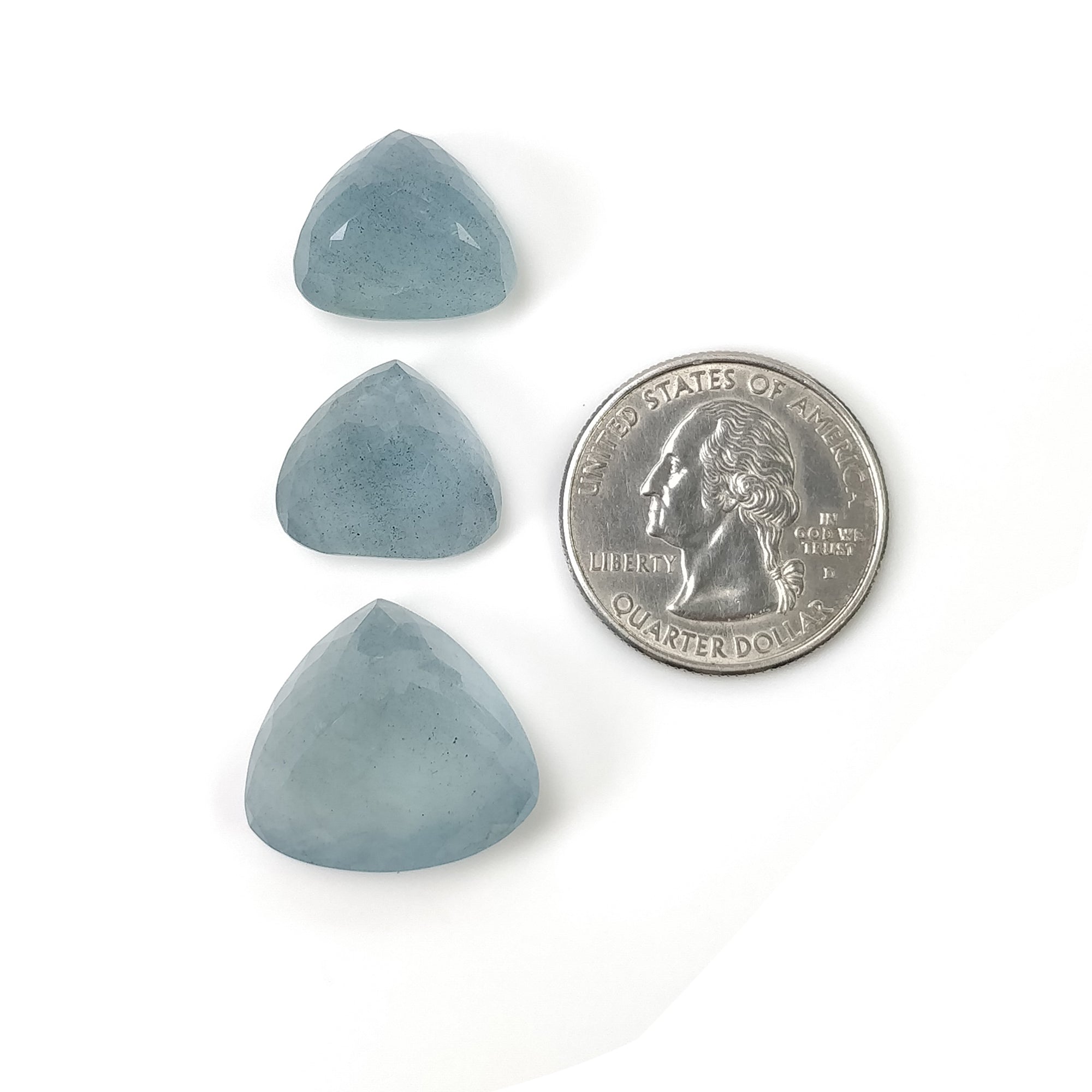 Natural Blue Aquamarine Gemstone - 55.05cts Untreated Checker Cut Triangle Shape (16mm x 20mm, 3pcs) for Jewelry Making, Engagement Rings & Healing Crystal Collections