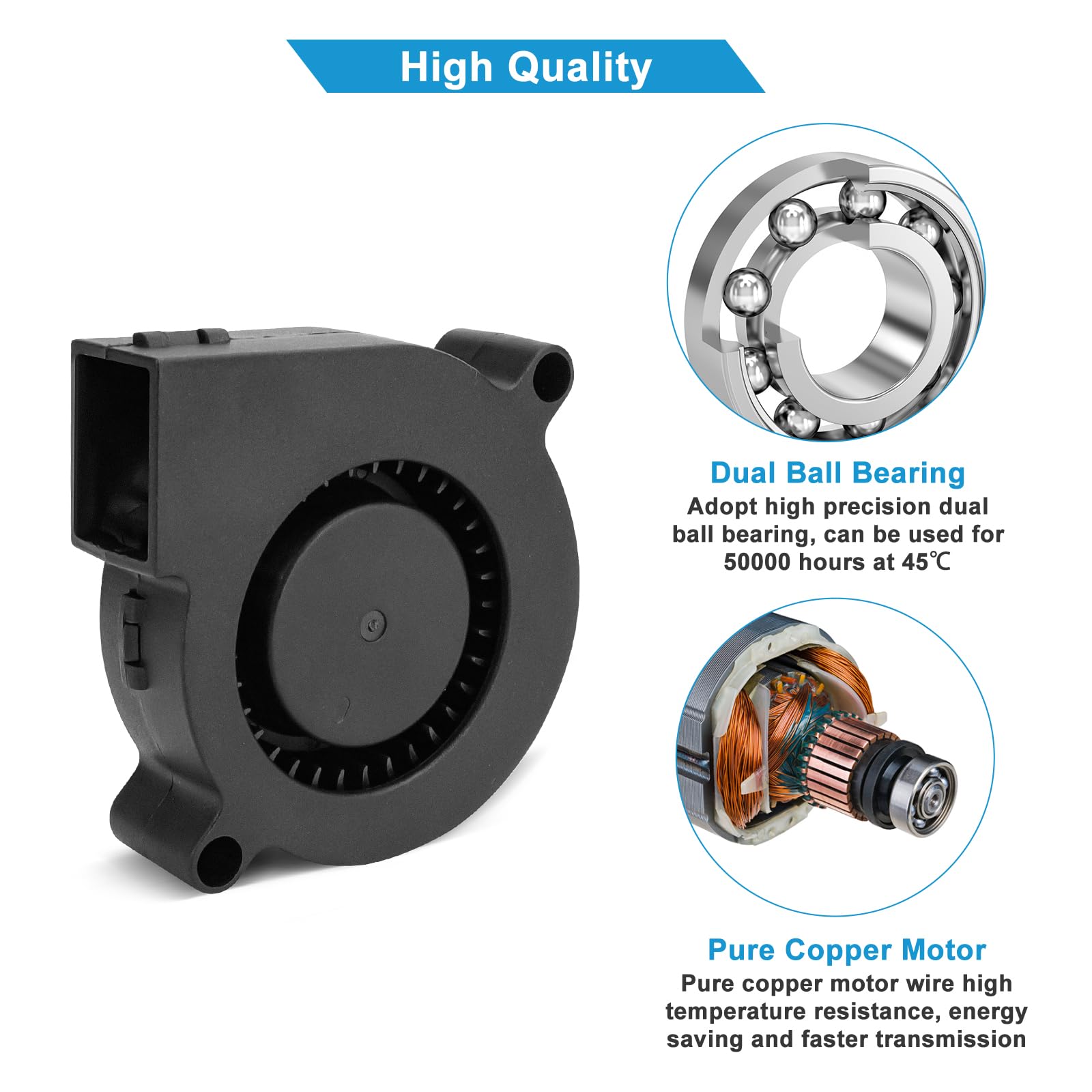 MakerFocus 4pcs 50mm 5015 Blower Fan 24V - High Speed Brushless Cooling Fan with Dual Ball Bearings for 3D Printers, CNC Machines, Electronics Cooling & Small Appliance Repair - Ultra Quiet Turbine Blower (50x50x15mm)