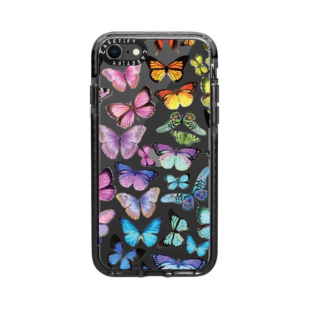CASETiFY Impact Case for iPhone SE (2020/2022) & iPhone 7/8 - Butterfly Rainbow Design - Clear Black Protective Phone Cover - Durable Shockproof Case for Everyday Use & Outdoor Activities