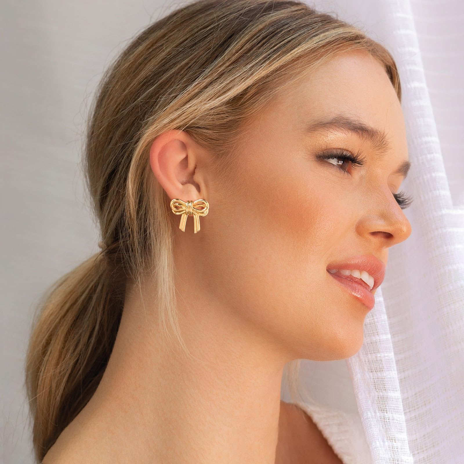 MUYAN Gold Bow Butterfly Stud Earrings for Women - Elegant Fashion Jewelry Gift for Birthday, Party, Wedding & Daily Wear