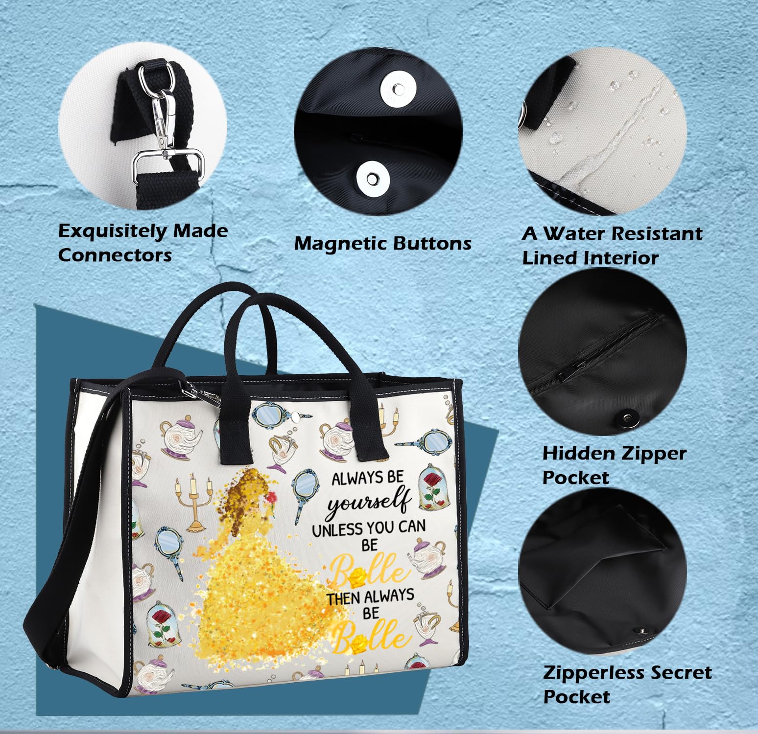 XYANFA Beauty Movie Makeup Bag - Beast Fans Gift, Princess Birthday Present, Fairy Tales Cosmetic Tote Bag - Perfect for Disney Lovers, Cosplay & Gift Giving Occasions