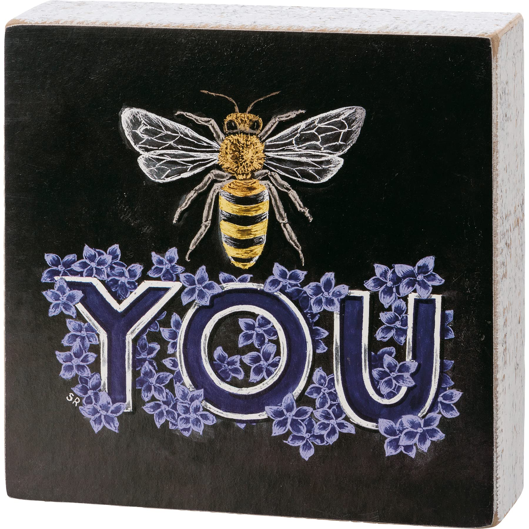 Primitives by Kathy 112496 Bee You Chalk Sign - 6-inch Square Wood & Paper Wall Decor - Perfect for Farmhouse Kitchens, Rustic Home Decor & Gift Giving