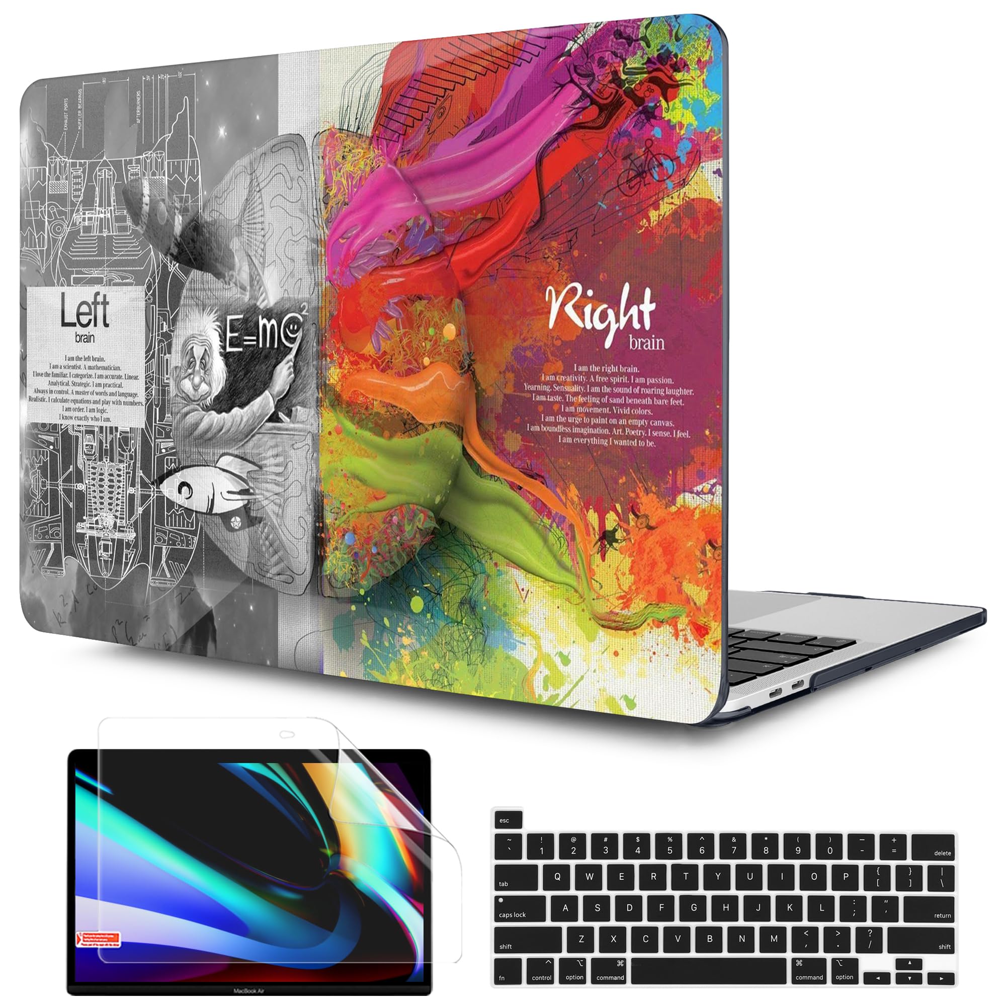 TwoL Hard Plastic Protective Case for MacBook Pro 13 inch (2020-2022 Models A2338 M2/M1 A2289 A2251) with Keyboard Cover & Screen Protector - Creative Brain Design | Perfect for Work, Travel & School Use