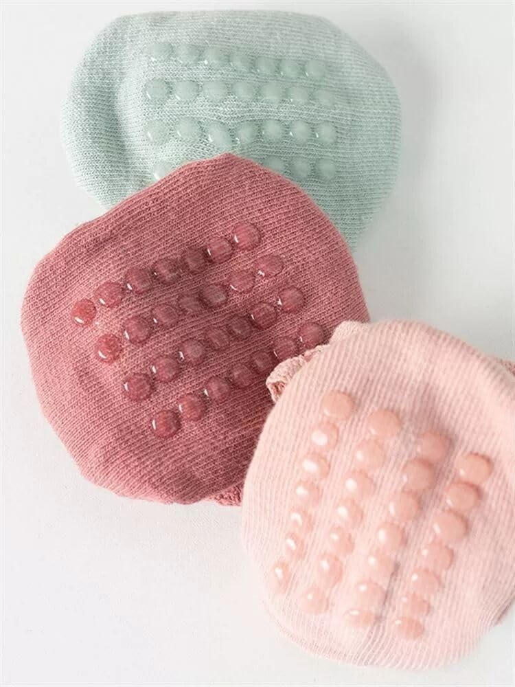 DRESHOW BQUBO Non-Slip Baby Socks for Girls - Cute Ruffled Ankle Grip Socks for Infants & Toddlers | Perfect for Playtime, Crawling & First Steps