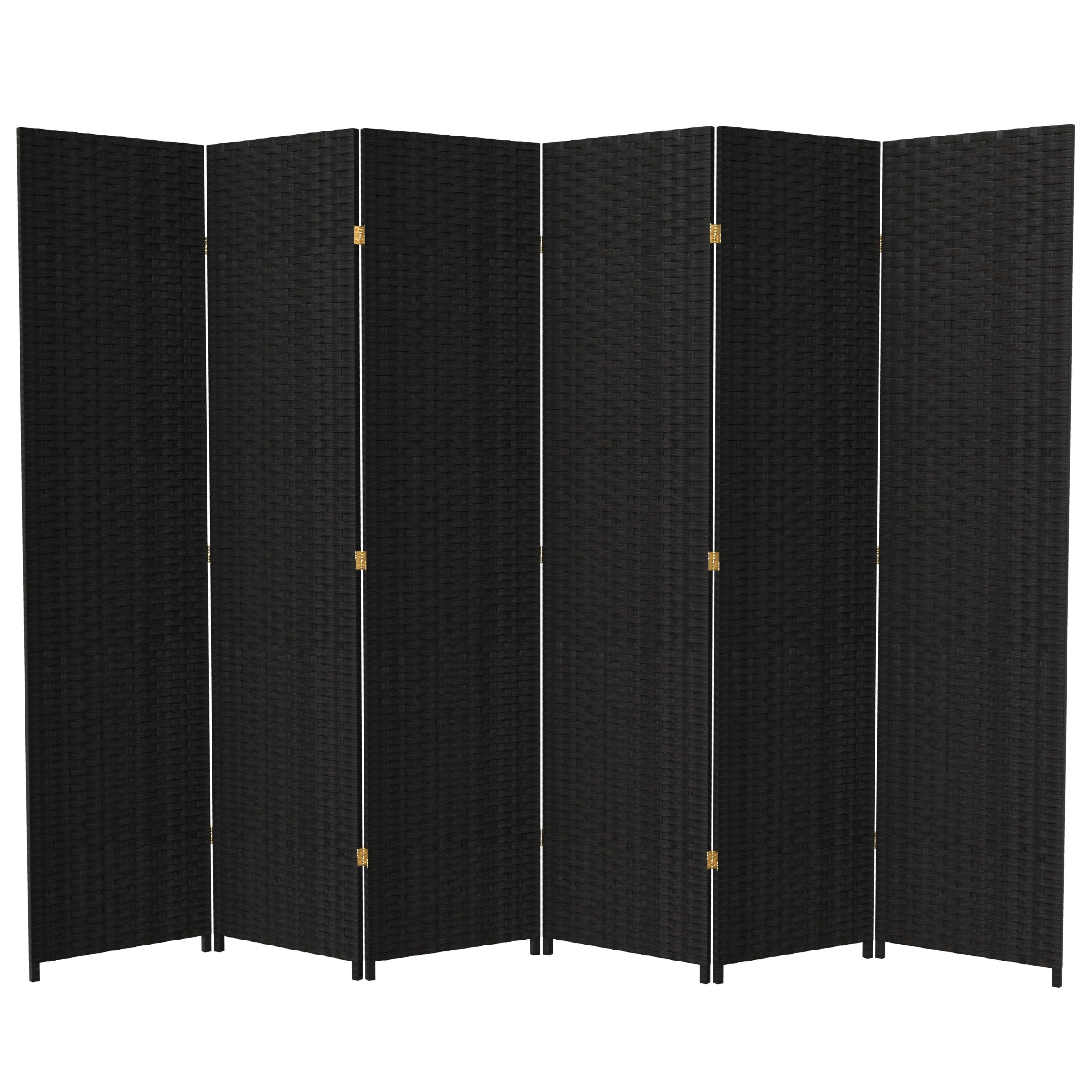 7ft Tall Red Lantern Woven Fiber Black 6-Panel Room Divider - Perfect for Home Decor, Office Partition & Asian-Themed Events