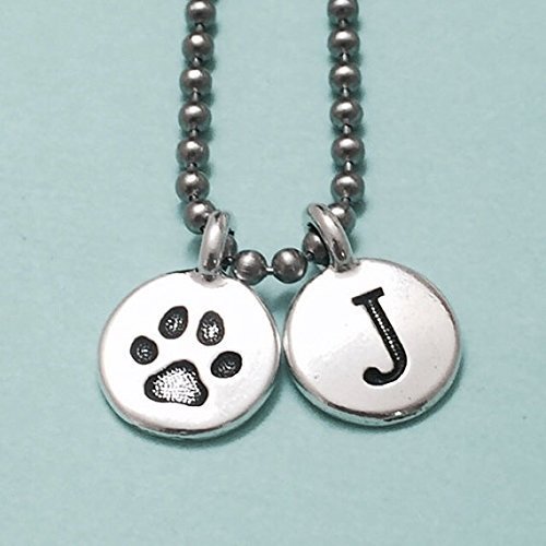 Personalized Dog Paw Print Necklace with Initial Charm - Custom Monogram Pet Jewelry for Dog Lovers, Perfect Gift for Pet Owners & Memorial Keepsake