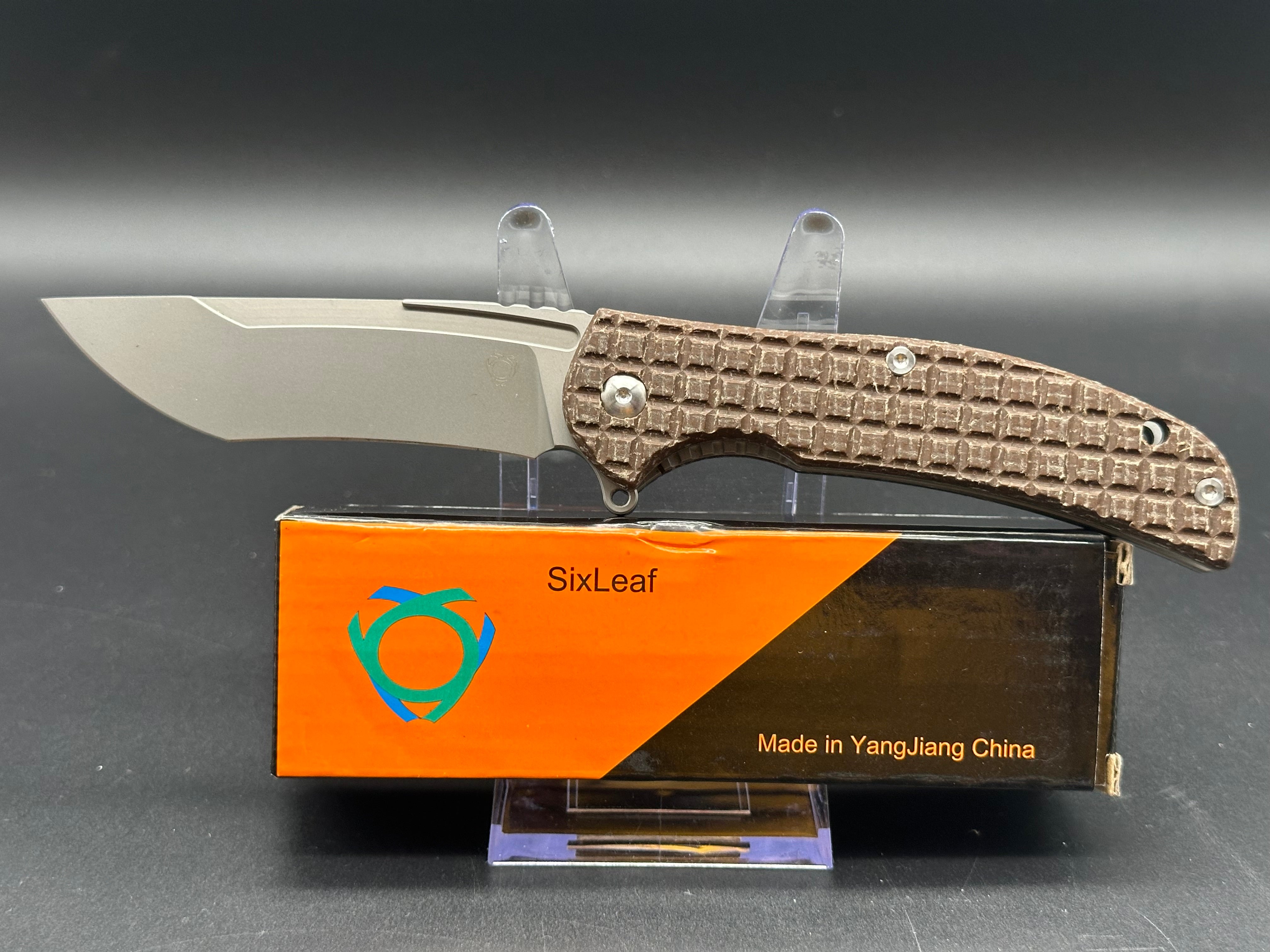 SixLeaf SL-14 Folding Pocket Knife - D2 Steel Blade with Brown Micarta Handle - EDC Tactical Knife for Camping, Hiking & Outdoor Survival
