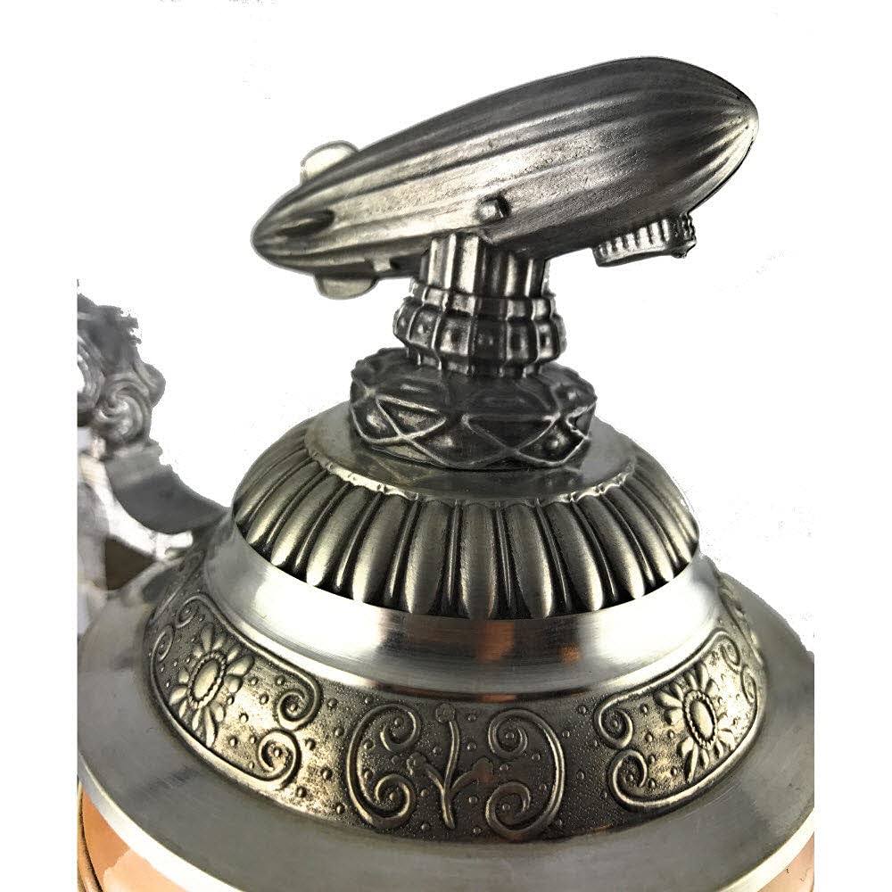 Authentic German Beer Stein with Pewter Zeppelin Lid - 0.75L Traditional Beer Mug for Oktoberfest, Home Bar & Collectors | Perfect for Beer Lovers & Gift Giving