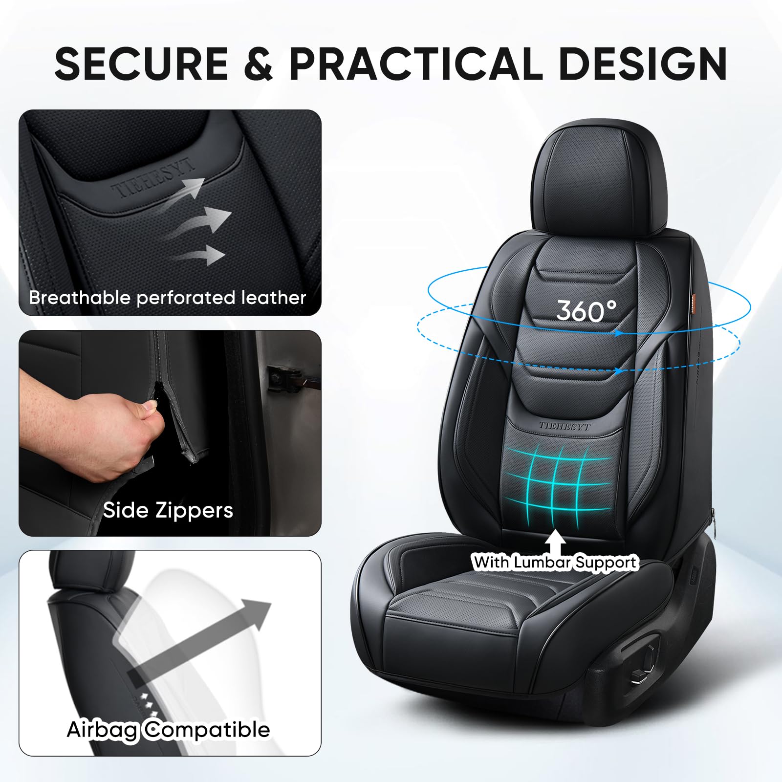 Breathable Black Leather Car Seat Covers Front Pair with Headrest - Universal Fit for Most Vehicles, SUVs & Sedans | Comfortable Driving Accessories for Daily Commute & Road Trips