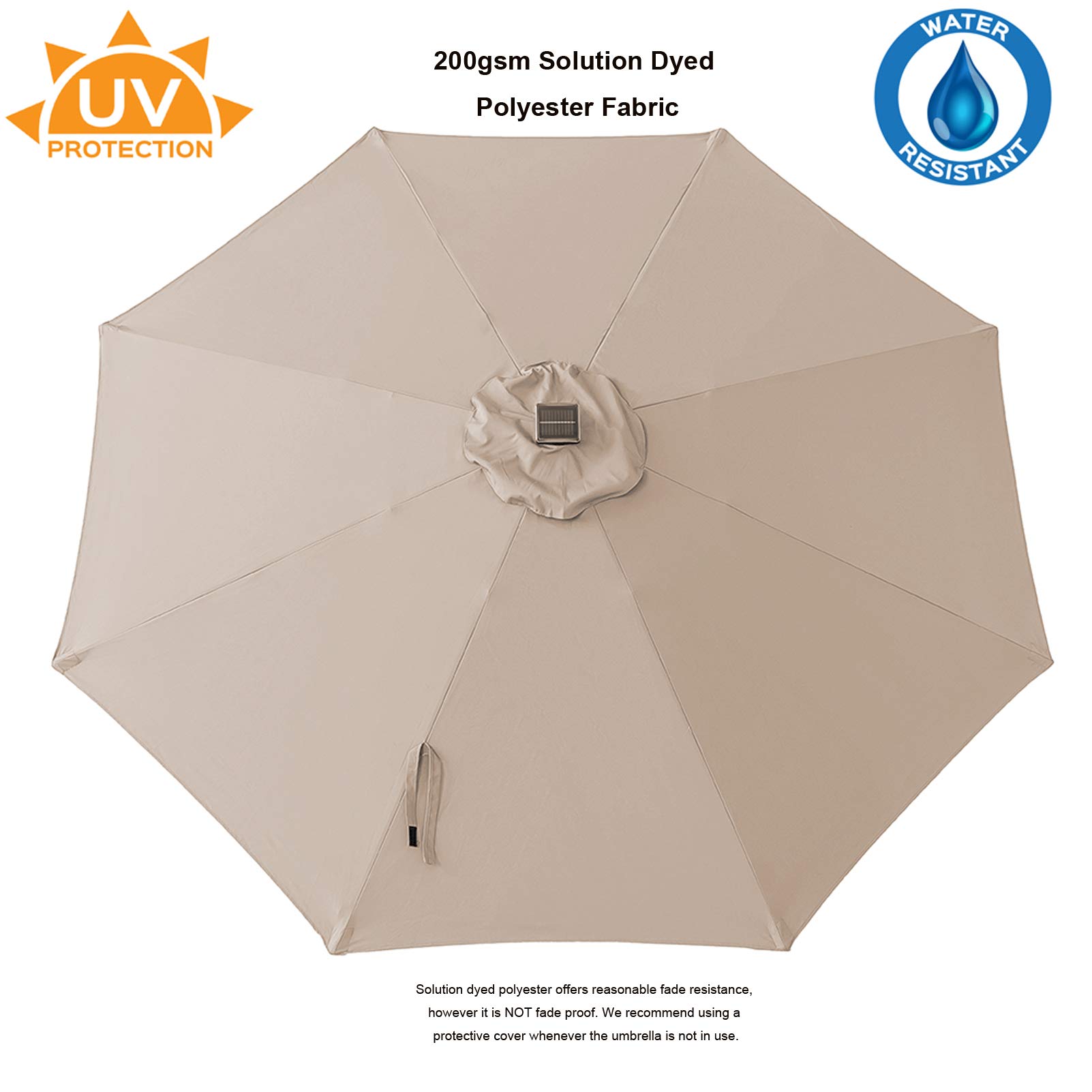11 ft Solar LED Patio Umbrella with Tilt - Outdoor Market Table Umbrella for Garden, Poolside & Backyard - Waterproof & Windproof Sun Shade for Deck, Restaurant & Commercial Use