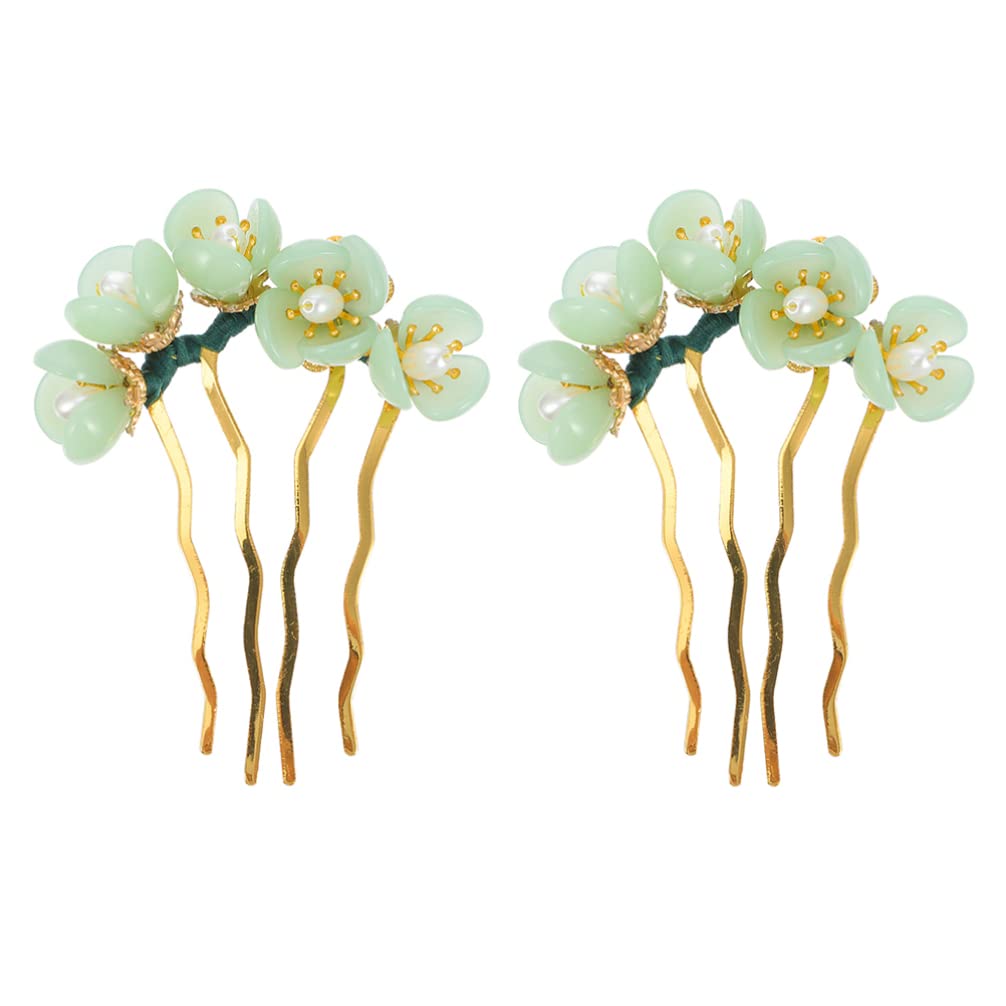 Beaupretty 2PCS Jade Floral Hair Sticks - Vintage Chinese Hairpins for Women, Traditional Bun Pins, Classical Hair Chopsticks, Elegant Hair Accessories for Women & Girls (Green) | Perfect for Weddings, Parties & Cultural Events