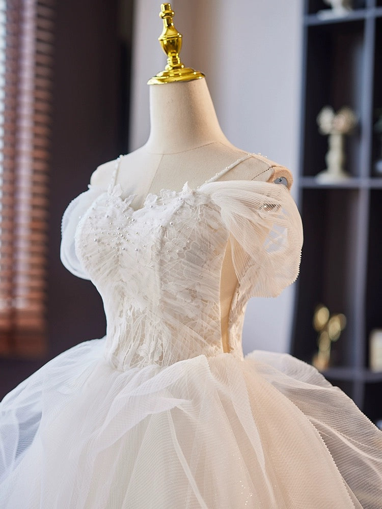 Elegant Off Shoulder Sweetheart Neck Tulle Lace White Short Prom Dress for Homecoming, Party & Special Occasions