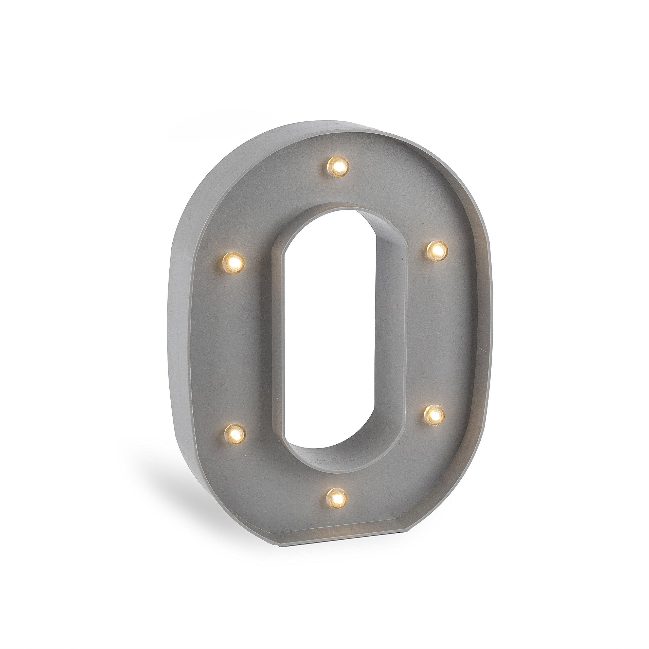 Gerson 10-Inch LED Lighted Gray Plastic Letter O - Battery Operated Indoor/Outdoor Decor with Timer - Perfect for Holiday Displays, Wedding Signs & Home Decorations