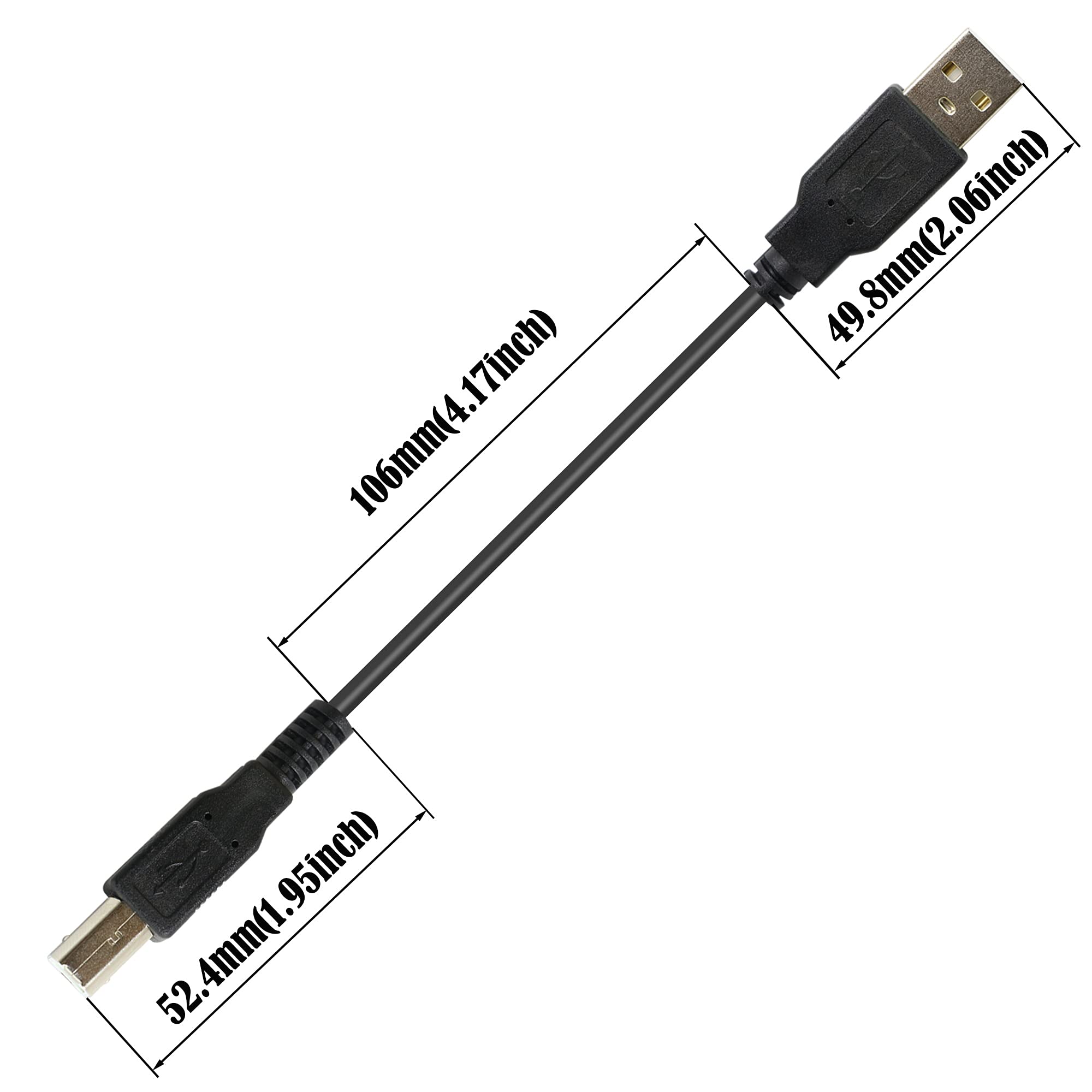 GINTOOYUN USB 2.0 Printer Cable - A Male to B Male High Speed Scanner Cord for Printers, Monitors, External Hard Drives - Durable Black USB Cable for Office & Home Use