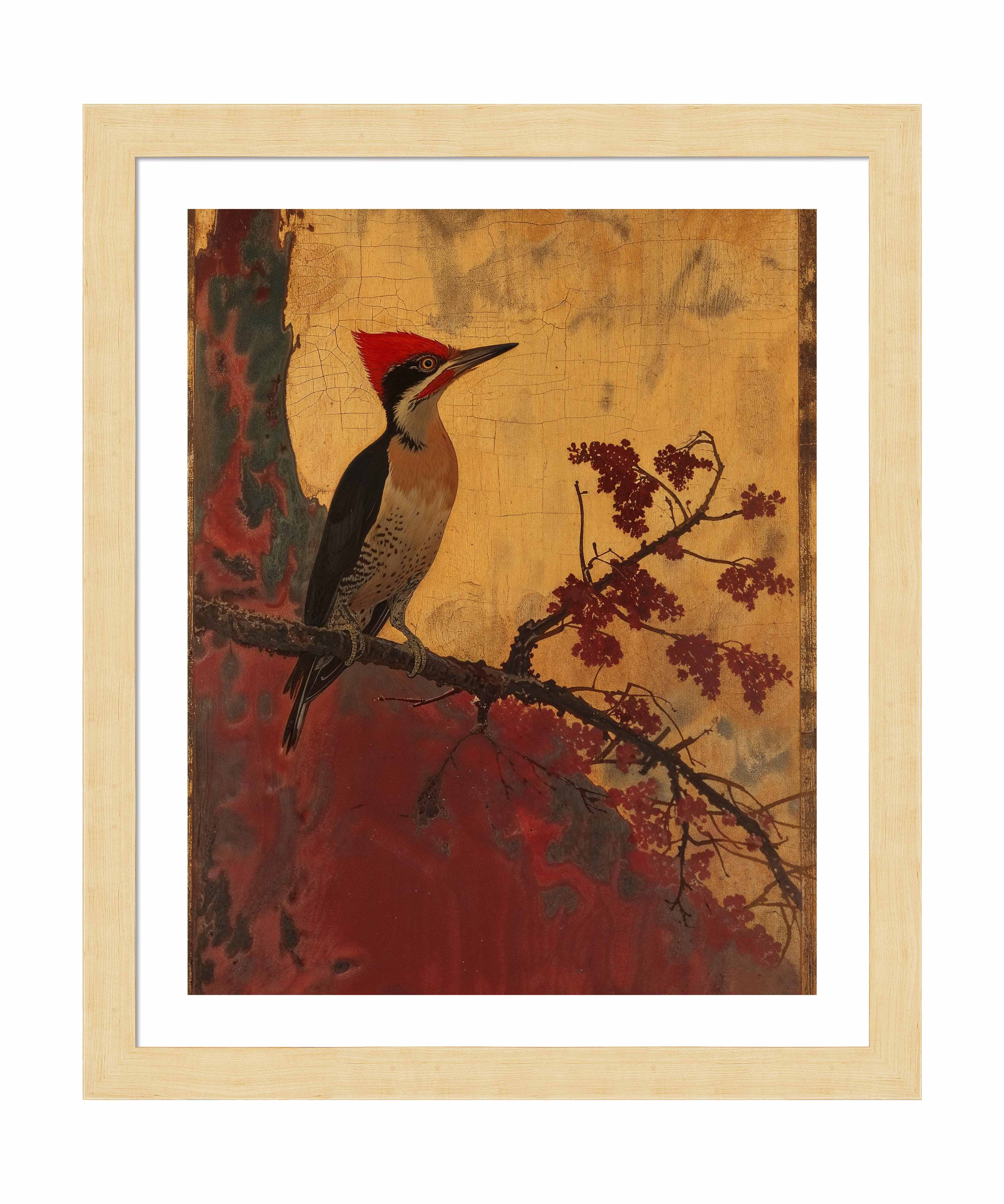 Echoes of Silk Woodpecker in Autumn Splendor - Premium Art Prints for Home & Office Decor | Nature-Inspired Wall Art for Living Room, Bedroom & Office