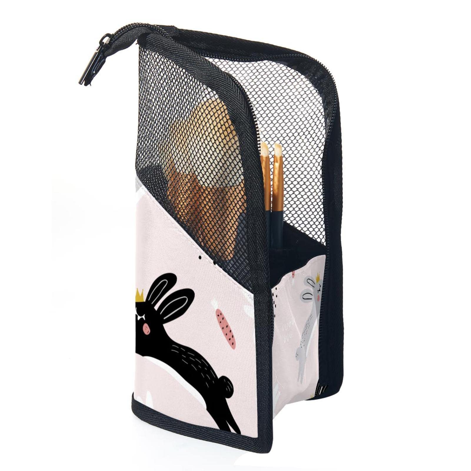 Professional Makeup Brush Holder Organizer with 12 Cosmetic Brushes - Artist Storage Pouch & Rabbit Stand-up Cup for Women & Girls - Perfect for Travel, Home Vanity & Makeup Artist Kit Organization