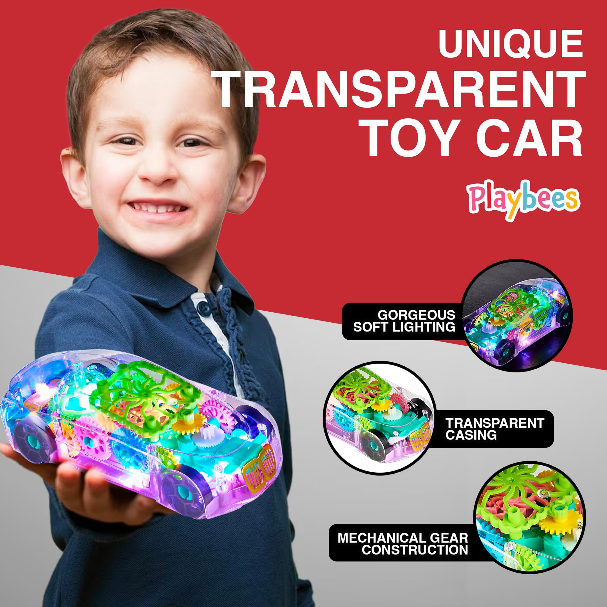 Glow & Go Transparent Light-Up Car Toy - Sensory Toy for Autistic Kids Ages 3-7 | Bump & Go Action with Music & LED Effects | Special Needs Learning Toy for Autism Therapy & Playtime Fun