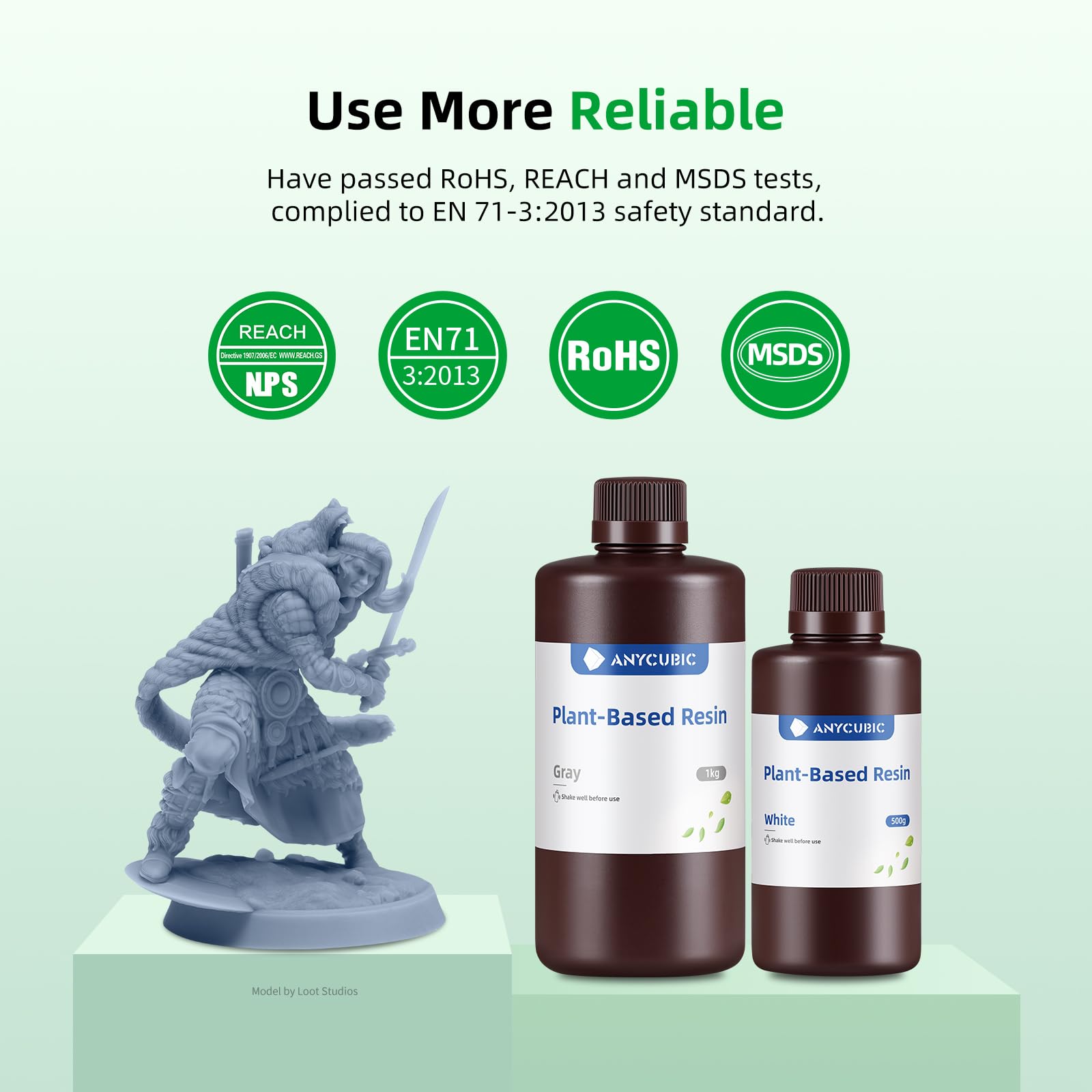 ANYCUBIC 3D Printer Resin - Low Odor, Plant-Based UV Resin for LCD 3D Printing | Fast Curing, High Precision 405nm Resin (500g, Grey) | Ideal for Miniatures, Jewelry & Dental Models