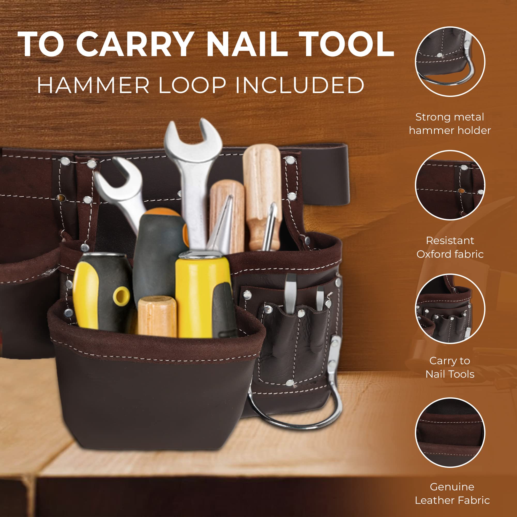 Durable Leather Tool Belt with 12 Pockets - Heavy Duty Work Organizer for Carpenters, Construction Workers, Handymen & Electricians - Perfect for Framing, Renovation & DIY Projects