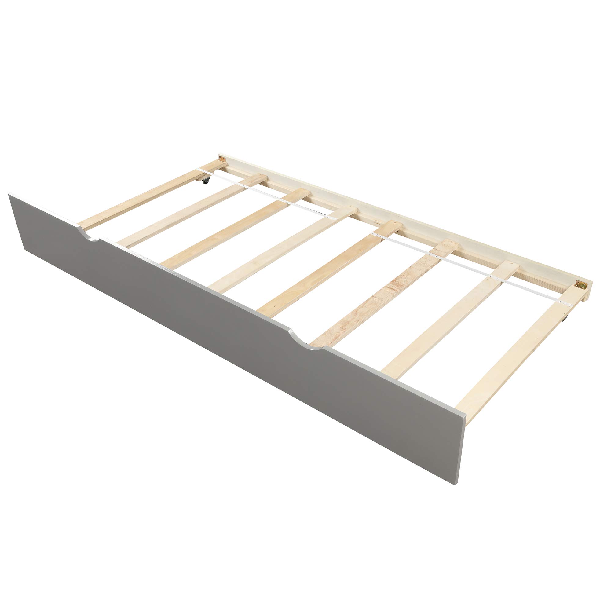 Twin Platform Bed with Trundle, Wood Slat Support - No Box Spring Needed (Gray) for Small Spaces & Guest Rooms