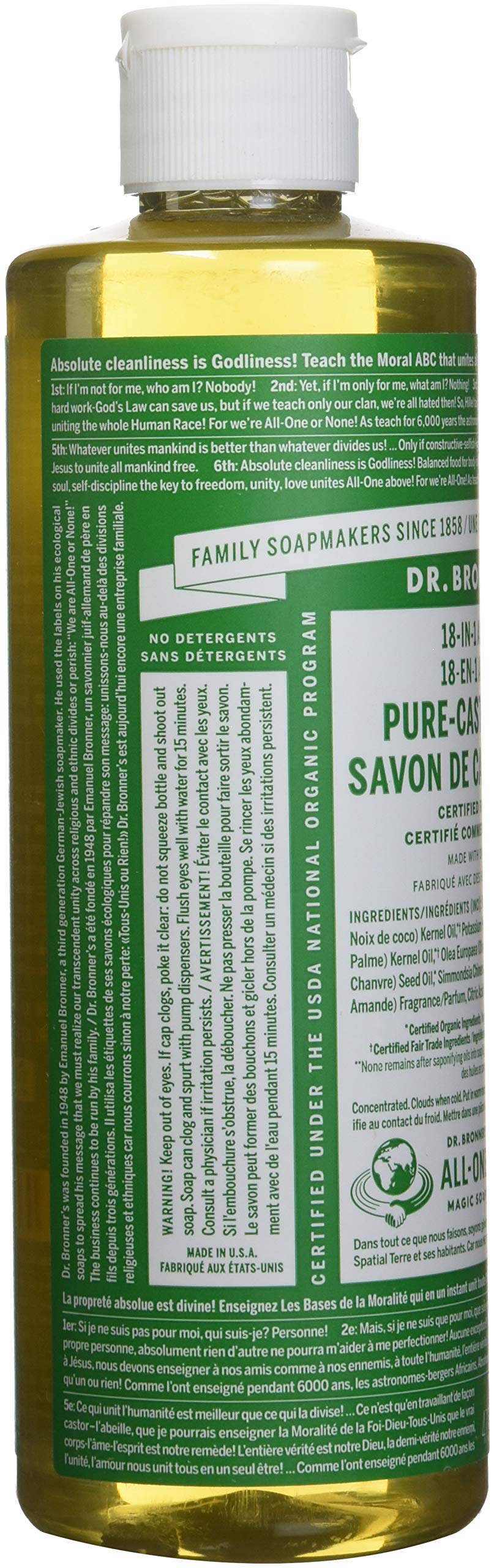 Dr. Bronner's Organic 18-in-1 Hemp Almond Pure-Castile Liquid Soap - 16oz (1 Pound) - Vegan, Cruelty-Free, Multipurpose Soap for Body, Face, Hair & Household Cleaning - Pack of 1 | Perfect for Shower, Bath, Travel & Eco-Friendly Home Use