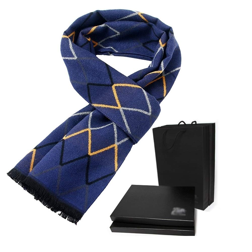 Premium Men's Winter Scarf - Soft Warm Cashmere Feel Long Neck Warmer for Him, Fashionable & Cozy - Perfect Gift for Boyfriend, Husband - Great for Outdoor Activities, Skiing, Snowboarding (Blue)