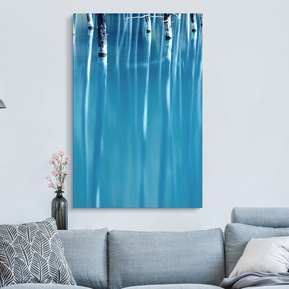 Wall26 Canvas Wall Art - Blue Water Abstract Trees Oil Painting Style Giclee Print - Modern Gallery Wrap Ready to Hang Home Decor - 32x48 Inches - Perfect for Living Room, Bedroom & Office Wall Decor