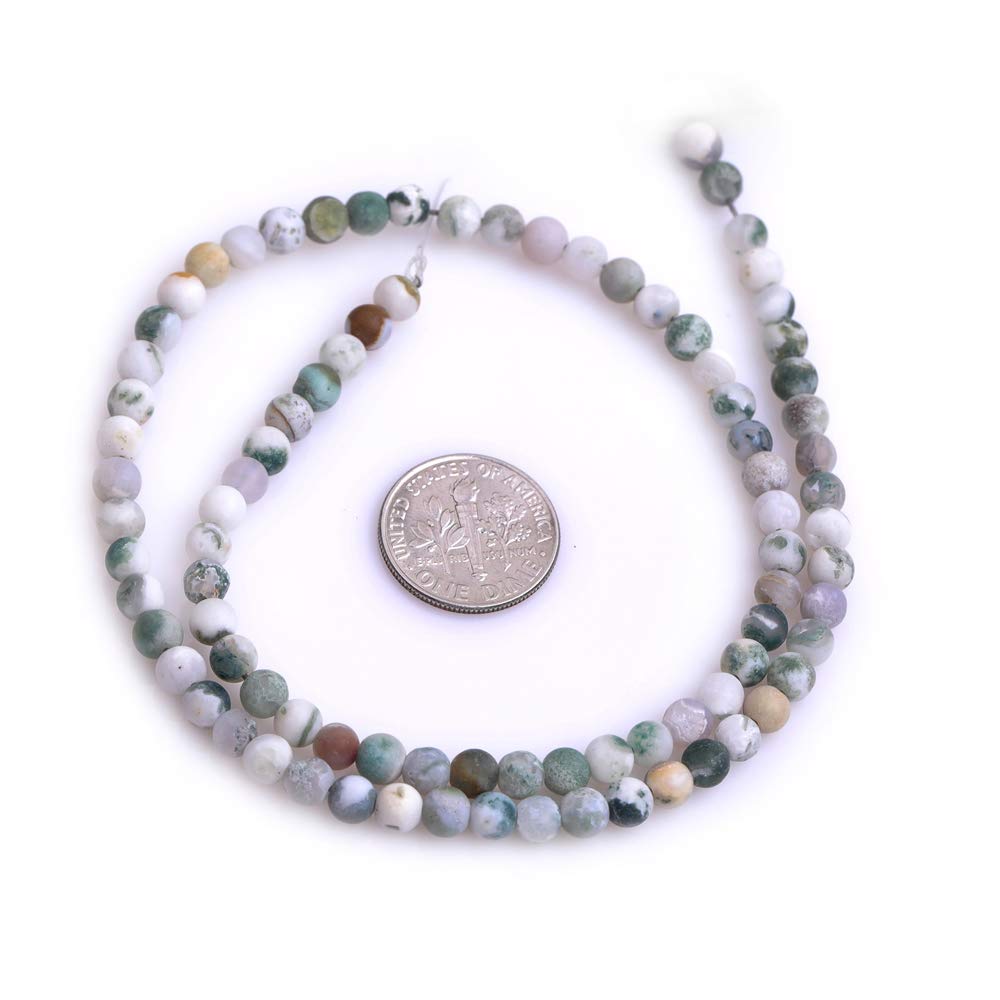 4mm Natural Green Moss Tree Agate Round Spacer Beads - Unpolished Matte Finish for DIY Jewelry Making (15 Inch Strand) - Perfect for Necklaces, Bracelets & Boho Crafts