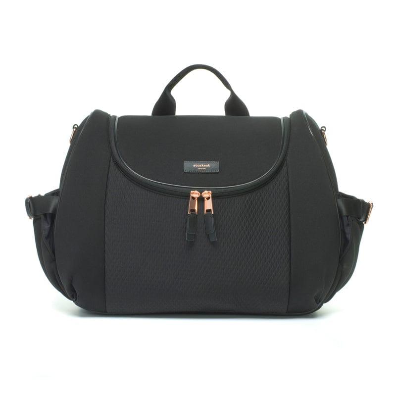 Storksak Poppy Luxe Diaper Bag - Premium Scuba Black Waterproof Baby Bag for Moms | Perfect for Travel, Shopping & Everyday Use with Baby
