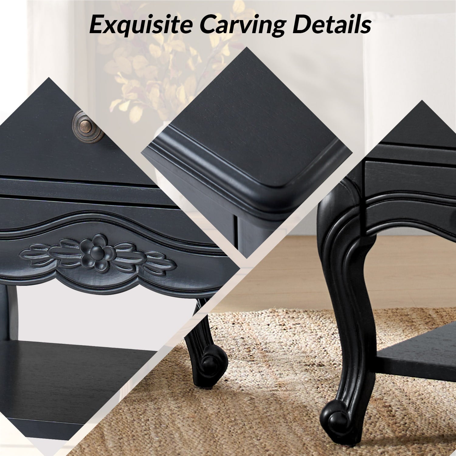 Nina Modern Nightstand with Hidden Drawer - Fully Assembled Bedside Table for Bedroom, Living Room & Office - Traditional Exquisite Design (Optional Types Available)