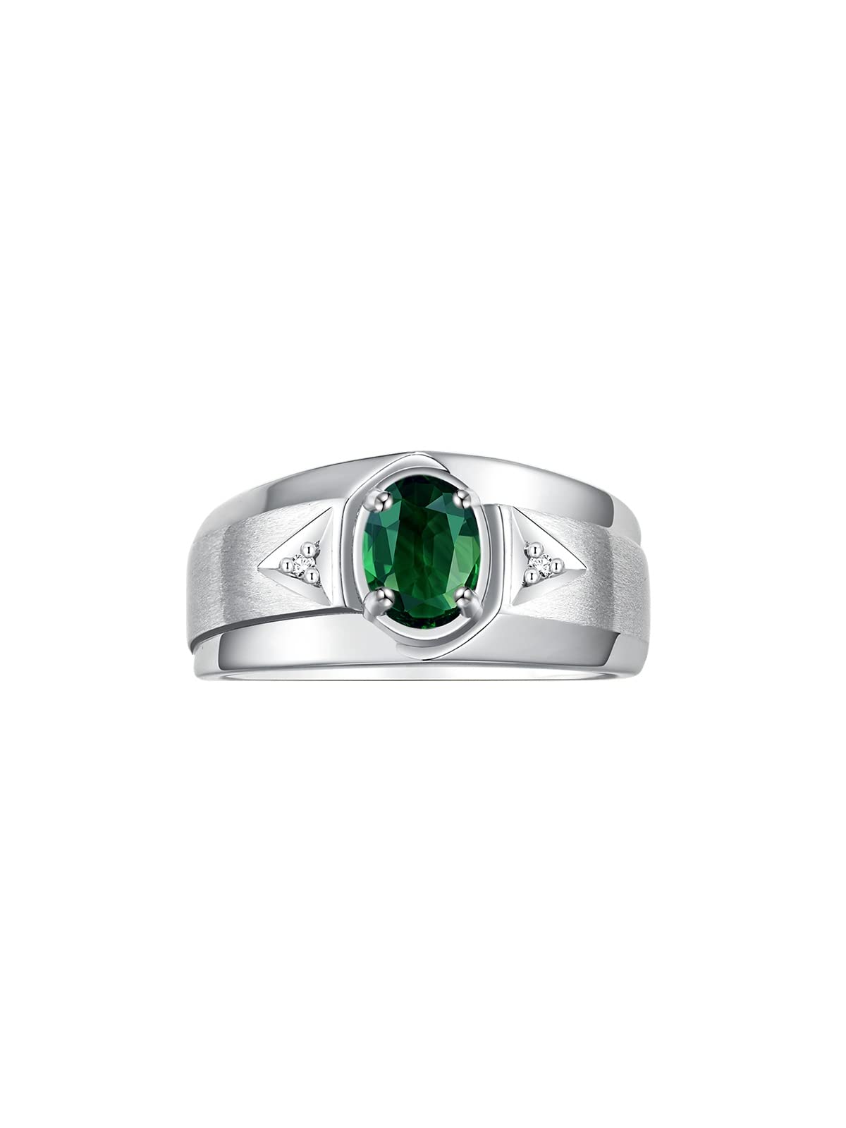 Rylos Men's Sterling Silver 7X5MM Oval Gemstone & Diamond Ring - Classic Birthstone Jewelry for Men, Size 8-13 | Perfect for Weddings, Anniversaries & Special Occasions
