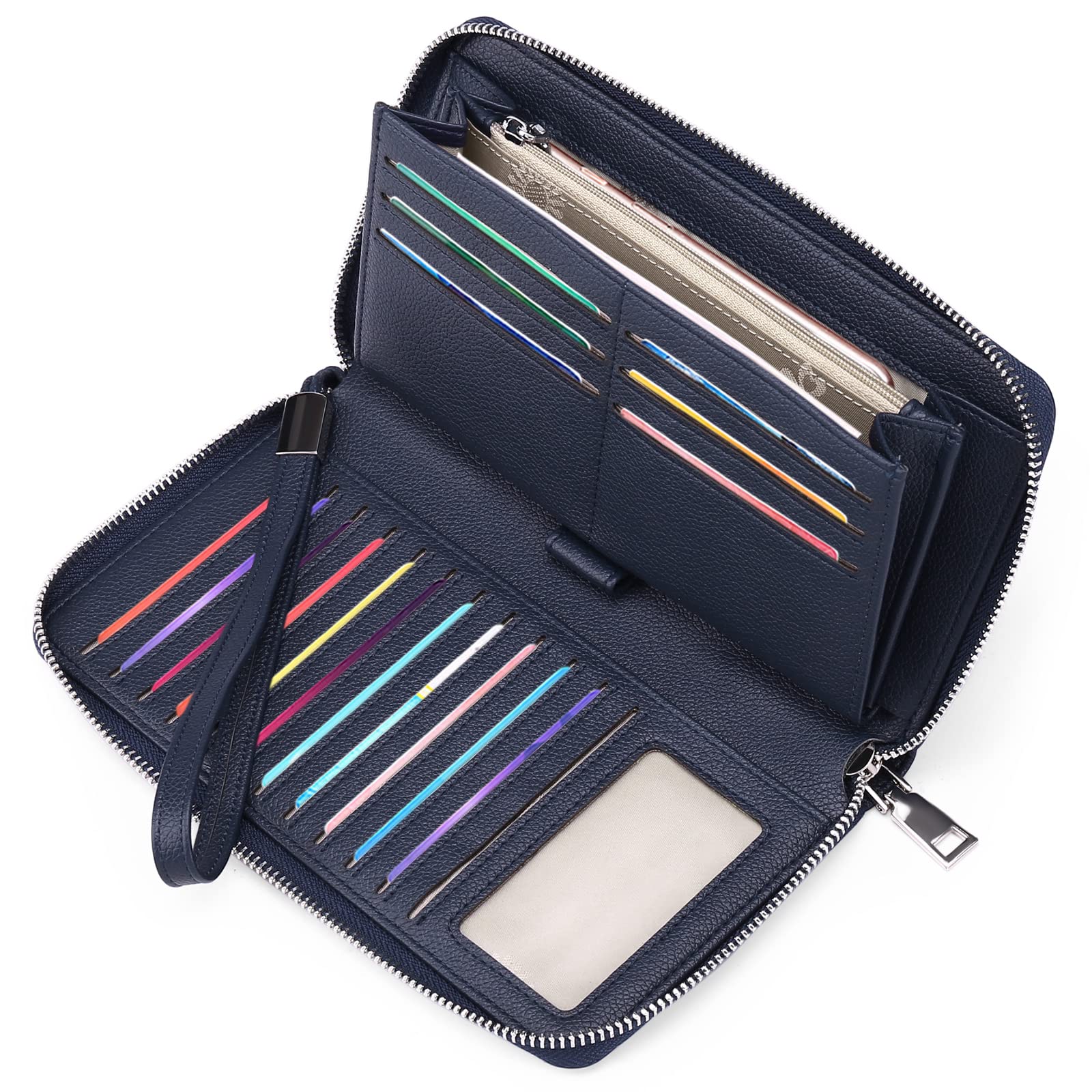 GOIACII Women's RFID Blocking Leather Wallet - Large Capacity Zip Around Purse with Wristlet for Credit Cards & Cash | Perfect for Travel, Shopping & Everyday Use