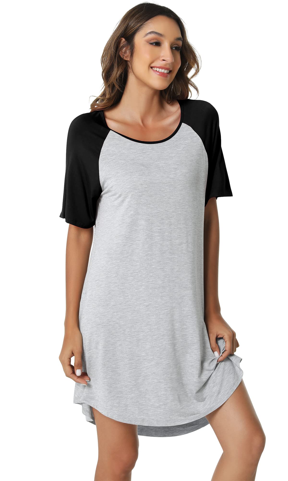 WiWi Women's Bamboo Viscose Nightgown - Lightweight Short Sleeve Sleep Shirt, Soft Summer Pajama Dress Sizes S-XXL | Perfect for Relaxing at Home, Lounging & Comfortable Sleep