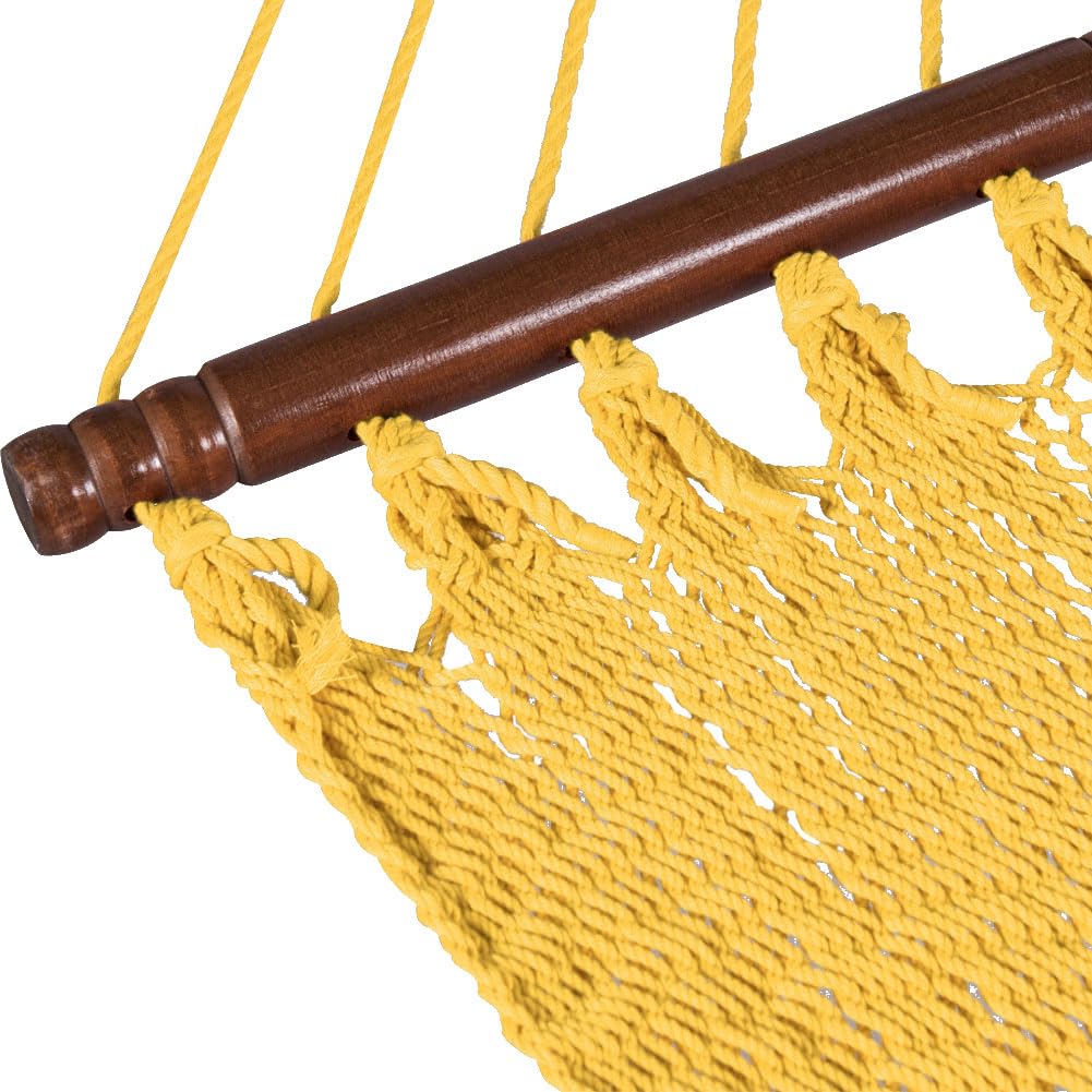 10.5 FT Double 2 Person Caribbean Rope Hammock - Hand Woven Polyester Outdoor Hammock with Spreader Bars - Extra Large Backyard, Poolside & Patio Hammock - 450 LBS Capacity - Yellow - Perfect for Relaxing in Garden, Beach or Camping