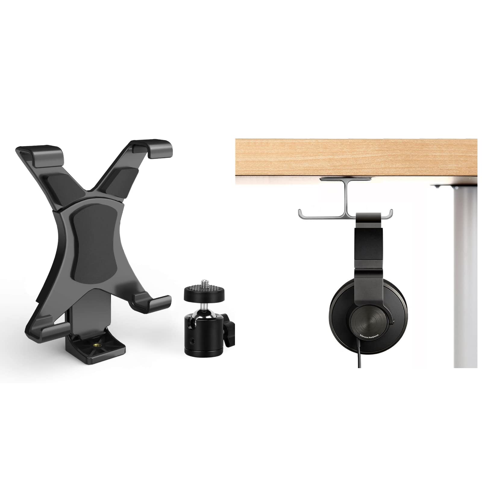 Premium Headphone Stand with Tripod Mount - Universal Holder for Gaming Headphones, DJ Headsets, iPad, Kindle Fire, Samsung Galaxy Tab & Microsoft Surface - Perfect for Home Office, Studio & Gaming Setup