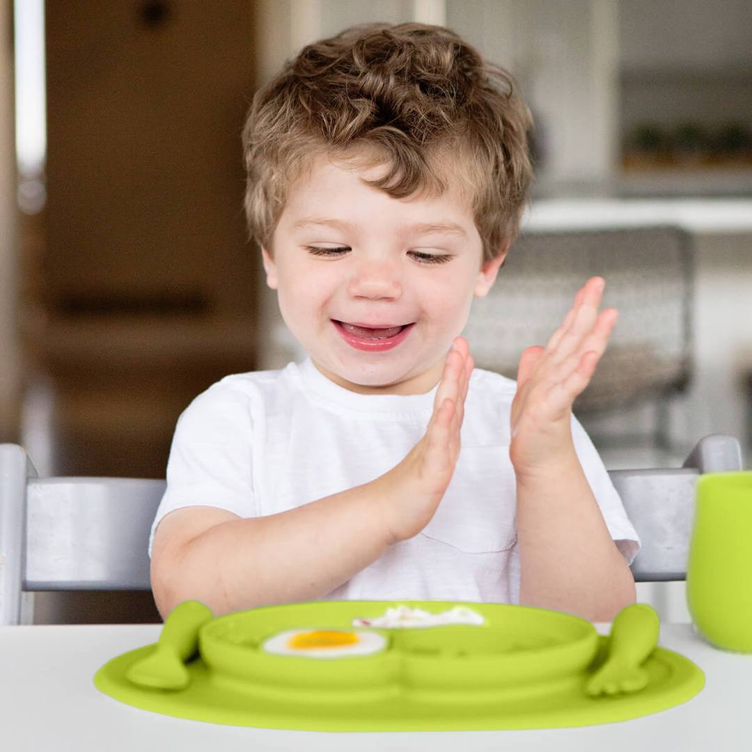 EZPZ Mini Feeding Set for Babies & Toddlers - BPA-Free Silicone Placemat with Built-in Plate & Spoon - Perfect for High Chairs, Travel & Mess-Free Mealtime