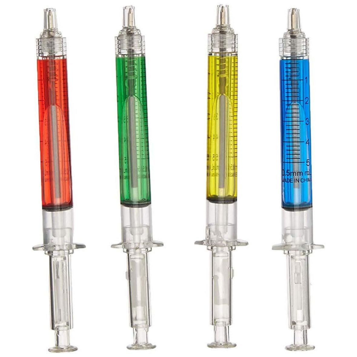 Creative Syringe-Shaped Ballpoint Pens - Multi-Function Writing Pens with Red, Green, Blue & Yellow Ink - Unique Imitation Pin Design for Office, School & Art Projects - Fun Novelty Gift Idea for Nurses, Doctors & Medical Students