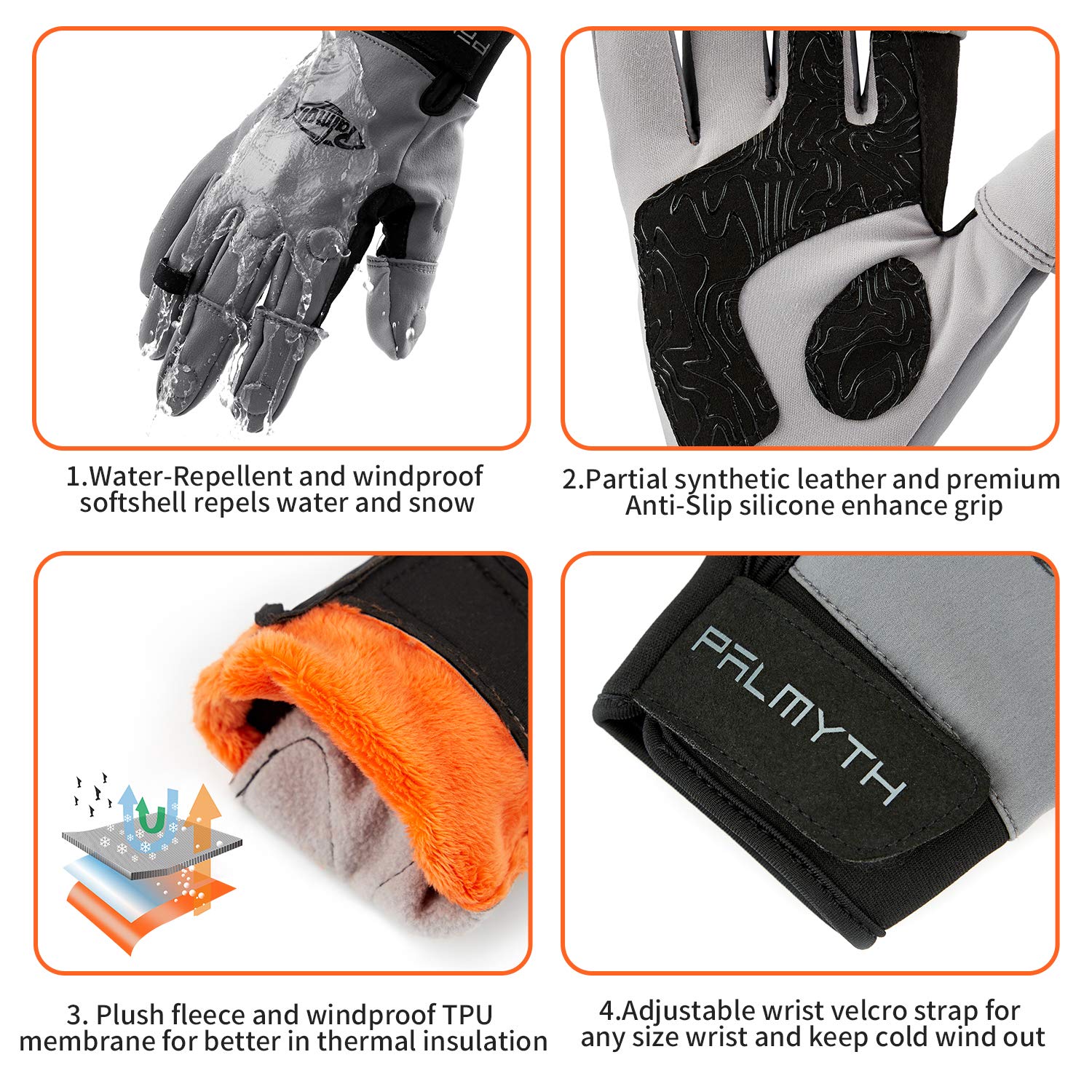 **Palmyth Flexible Fishing Gloves - Warm & Waterproof Cold Weather Gloves for Men & Women - Ideal for Ice Fishing, Fly Fishing, Photography, Motorcycling, Running, Shooting & Hiking**