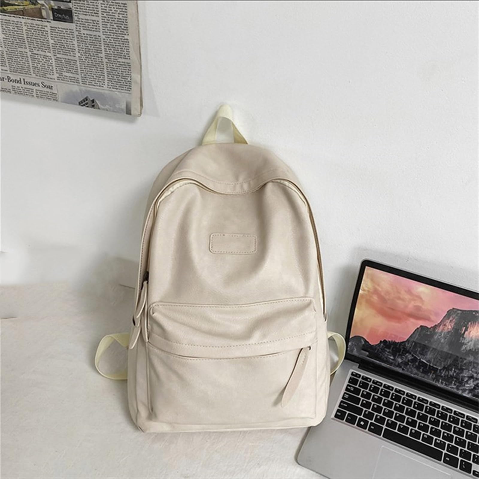 Korean Style PU Leather Backpack for Women & Men - Large Capacity Student School Backpack, Travel Backpack for College, Work & Daily Commute