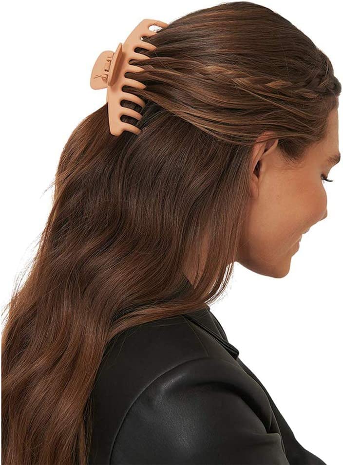 ALIBA COLLECTION 4.3 Inch Non-Slip Hair Claw Clips for Women & Girls - 4 Pack (Black, Khaki, Pink, Green) | Strong Hold Hair Clips for Thick Hair, Ponytails & Updos | Perfect for Work, Gym & Everyday Styling